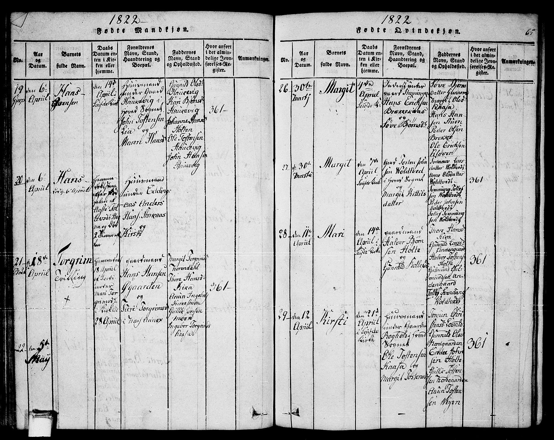 Sauherad kirkebøker, AV/SAKO-A-298/F/Fa/L0005: Ministerialbok nr. I 5, 1815-1829, s. 65