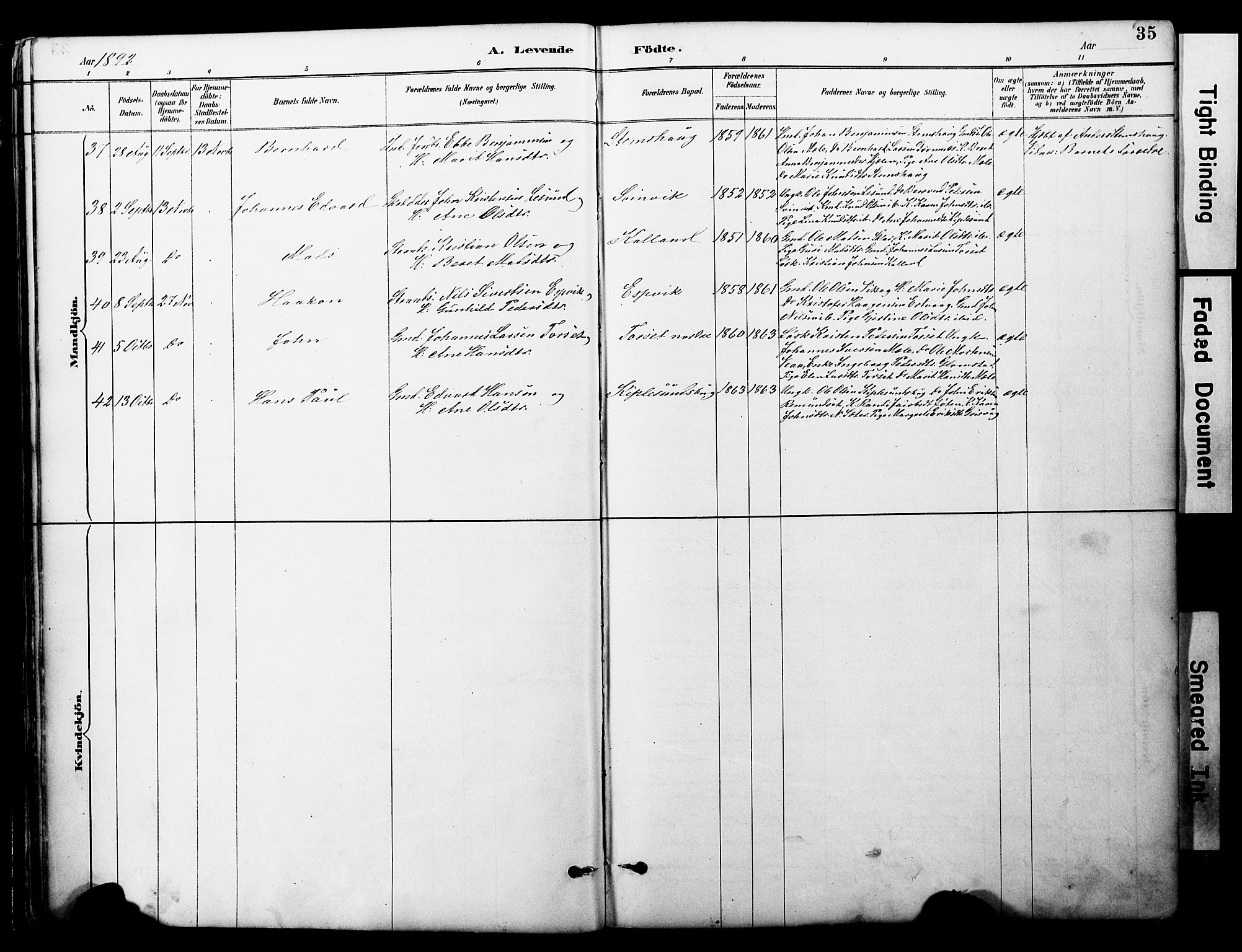 Ministerialprotokoller, klokkerbøker og fødselsregistre - Møre og Romsdal, AV/SAT-A-1454/578/L0907: Ministerialbok nr. 578A06, 1887-1904, s. 35