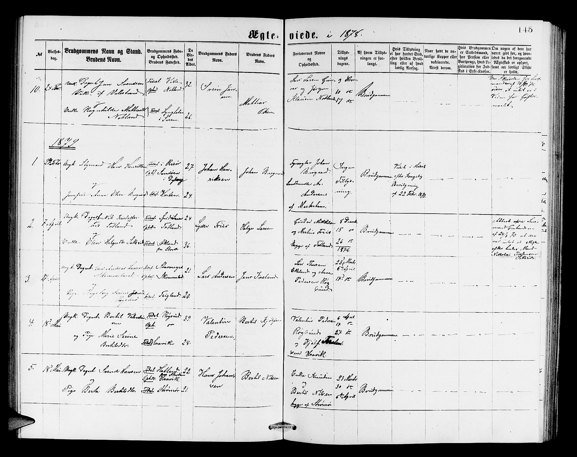 Finnås sokneprestembete, AV/SAB-A-99925/H/Ha/Hab/Haba/L0002: Klokkerbok nr. A 2, 1873-1882, s. 145