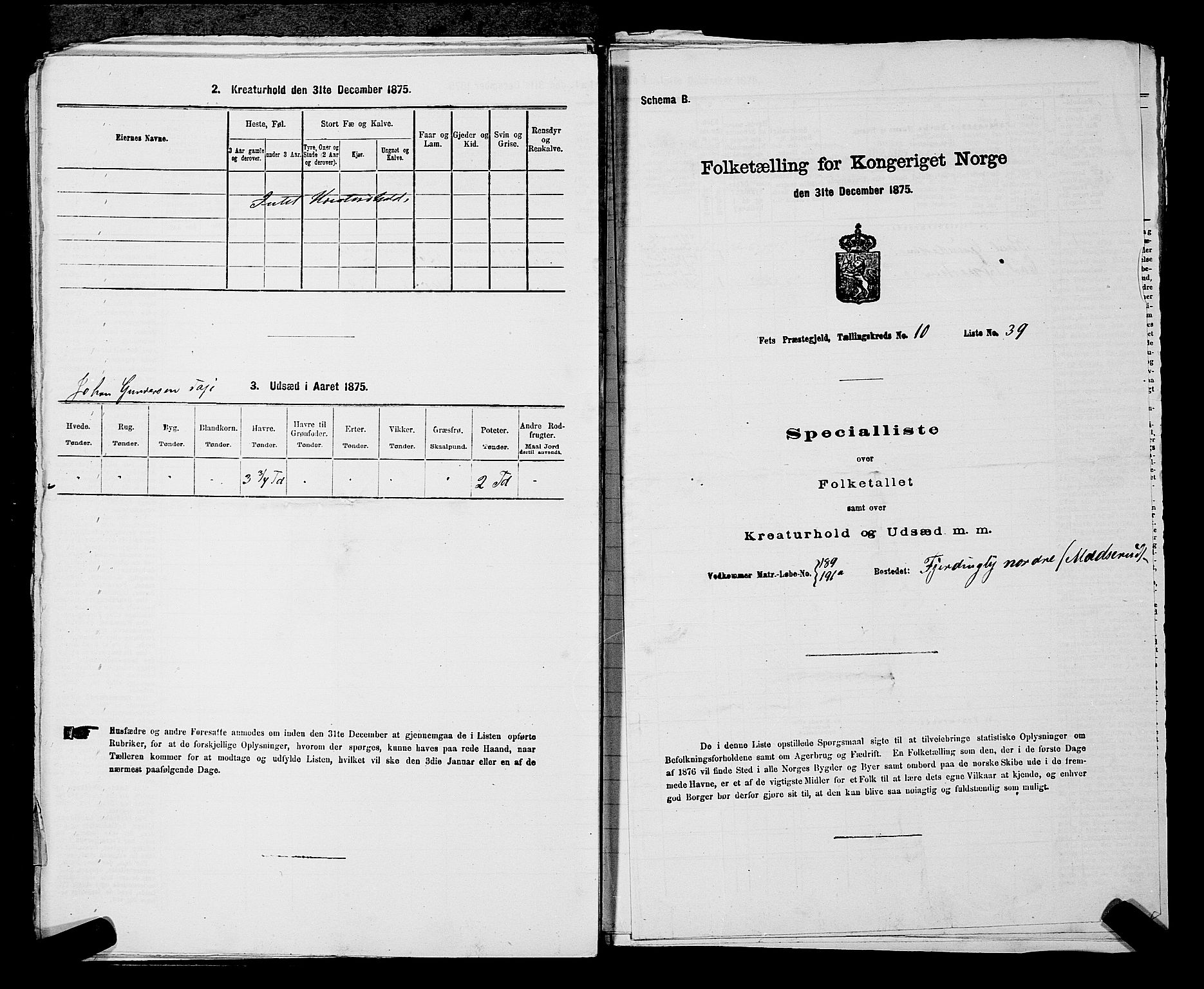 RA, Folketelling 1875 for 0227P Fet prestegjeld, 1875, s. 1408