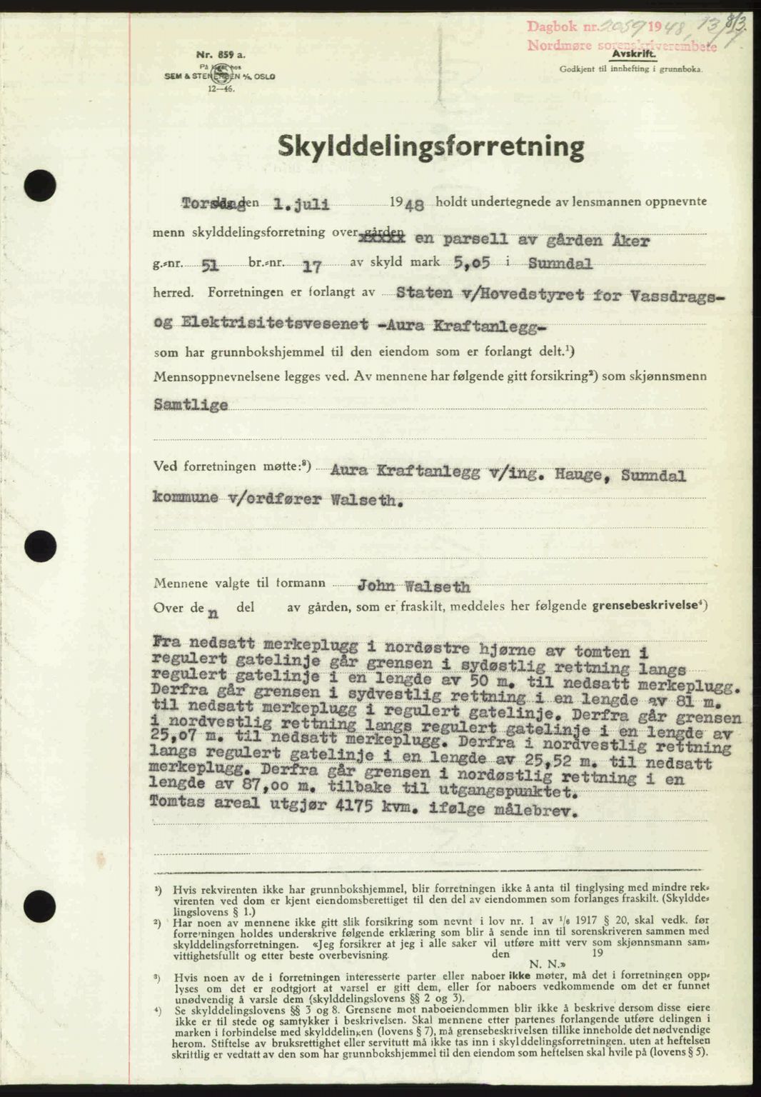 Nordmøre sorenskriveri, SAT/A-4132/1/2/2Ca: Pantebok nr. A108, 1948-1948, Dagboknr: 2059/1948