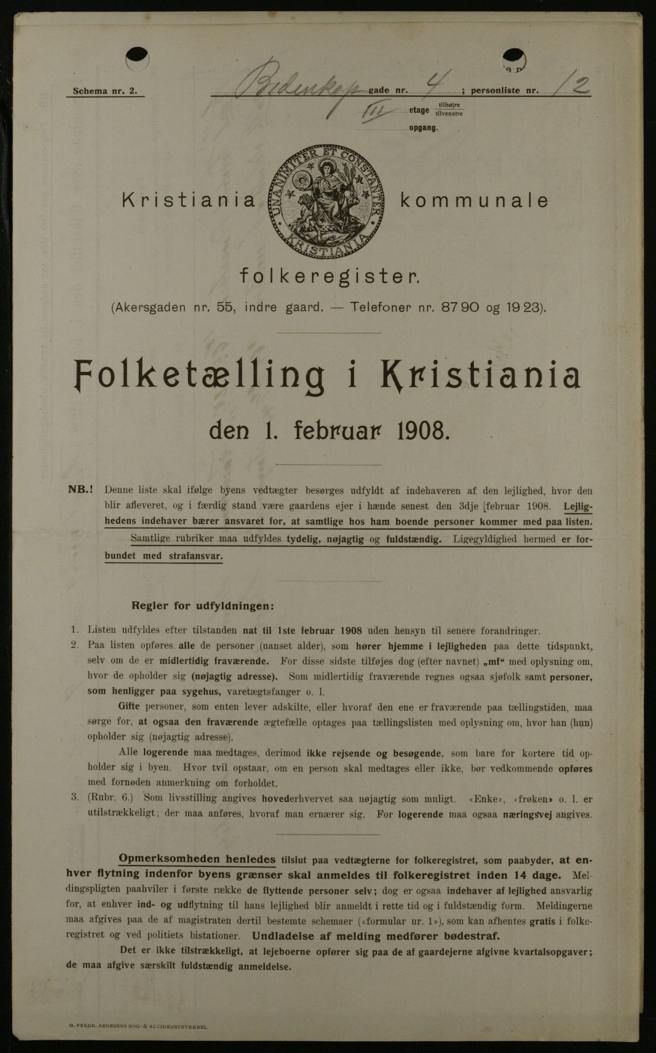 OBA, Kommunal folketelling 1.2.1908 for Kristiania kjøpstad, 1908, s. 4726