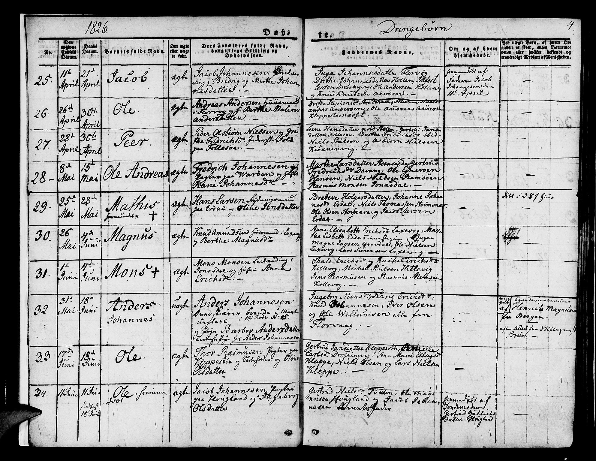 Askøy Sokneprestembete, AV/SAB-A-74101/H/Ha/Haa/Haaa/L0004: Ministerialbok nr. A 4, 1825-1845, s. 4