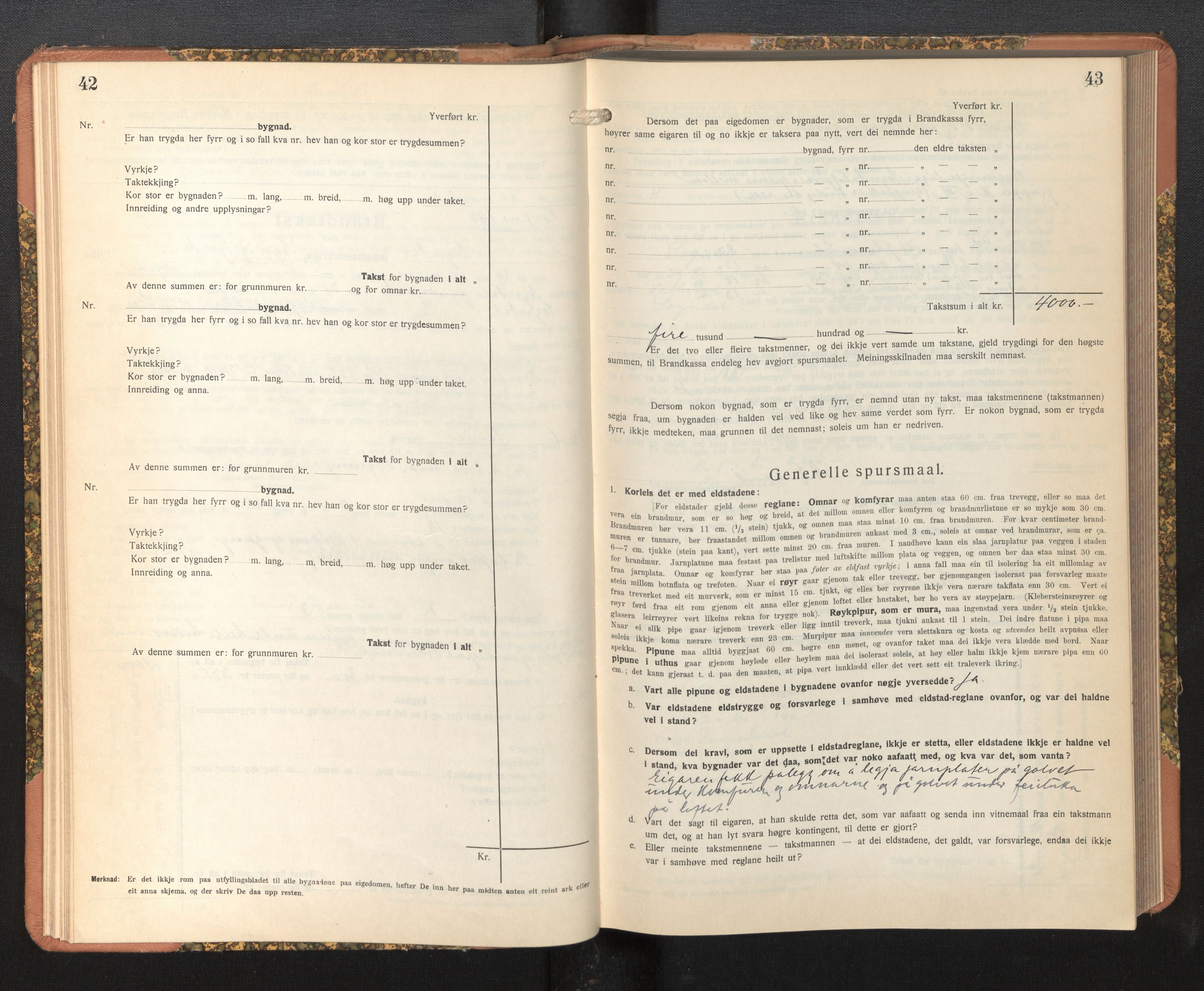 Lensmannen i Sogndal, AV/SAB-A-29901/0012/L0019: Branntakstprotokoll, Sogndalsfjøra, skjematakst, 1944-1954, s. 42-43