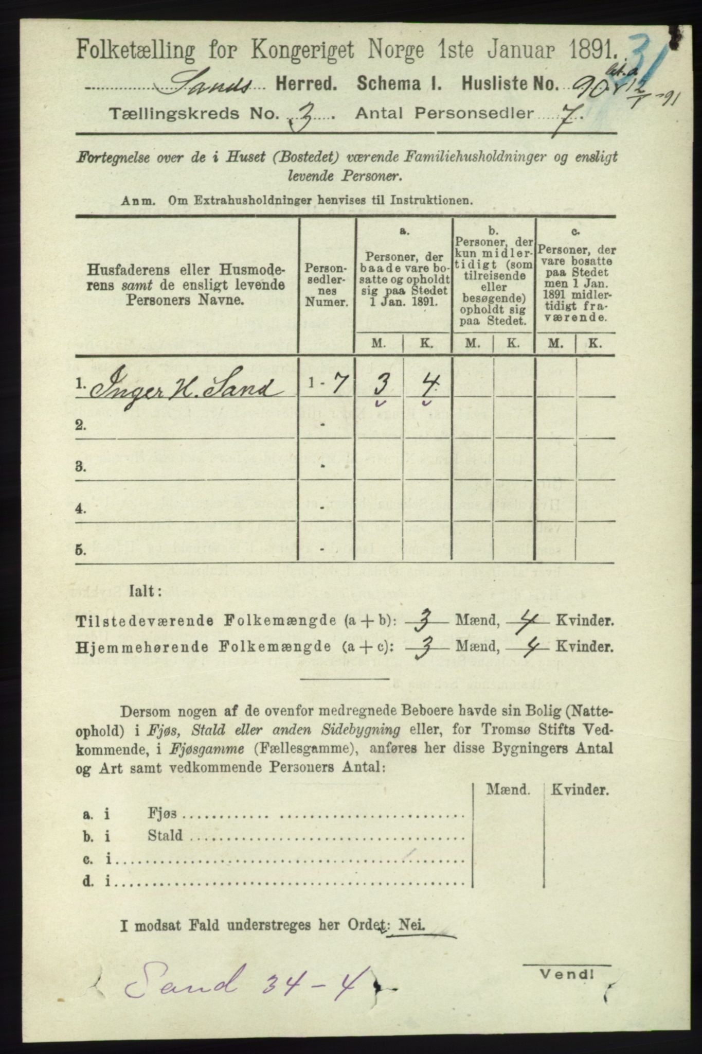 RA, Folketelling 1891 for 1136 Sand herred, 1891, s. 667