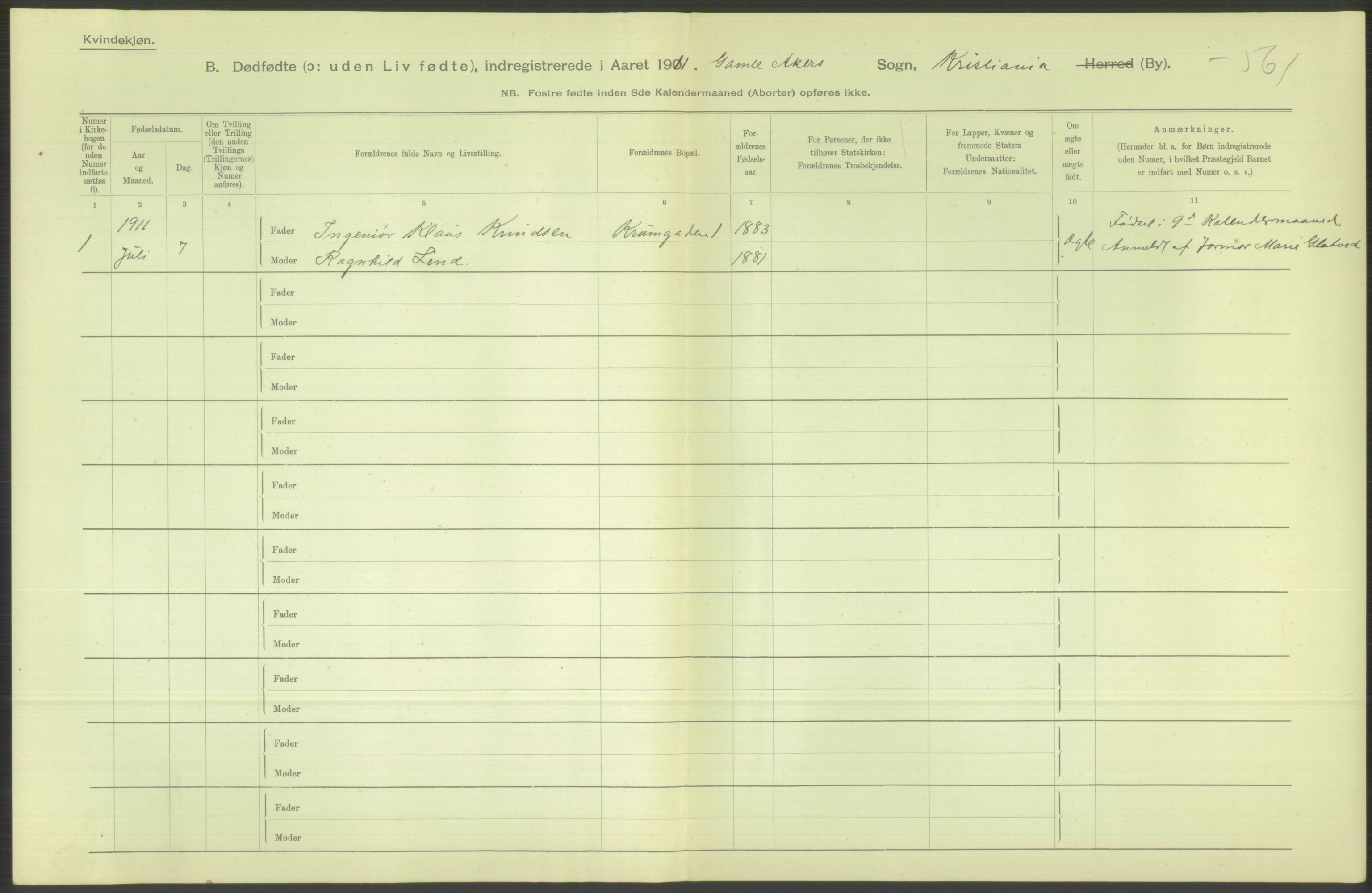 Statistisk sentralbyrå, Sosiodemografiske emner, Befolkning, RA/S-2228/D/Df/Dfb/Dfba/L0010: Kristiania: Døde kvinner samt dødfødte., 1911, s. 122