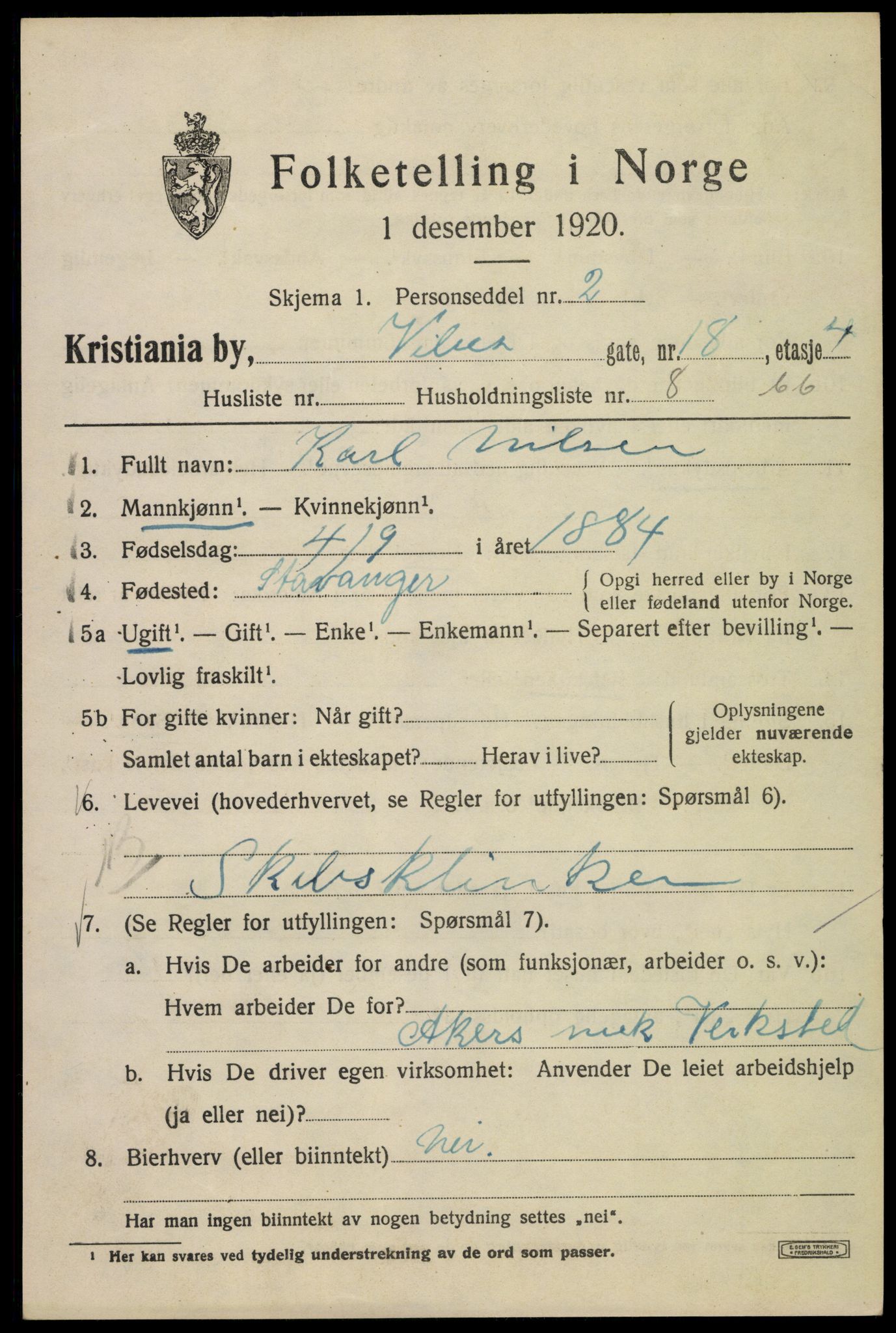 SAO, Folketelling 1920 for 0301 Kristiania kjøpstad, 1920, s. 634977