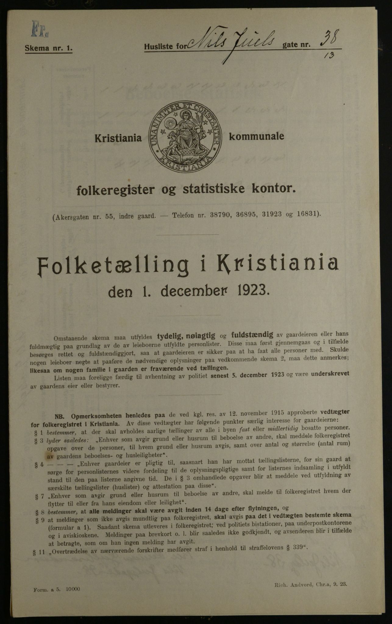 OBA, Kommunal folketelling 1.12.1923 for Kristiania, 1923, s. 77696