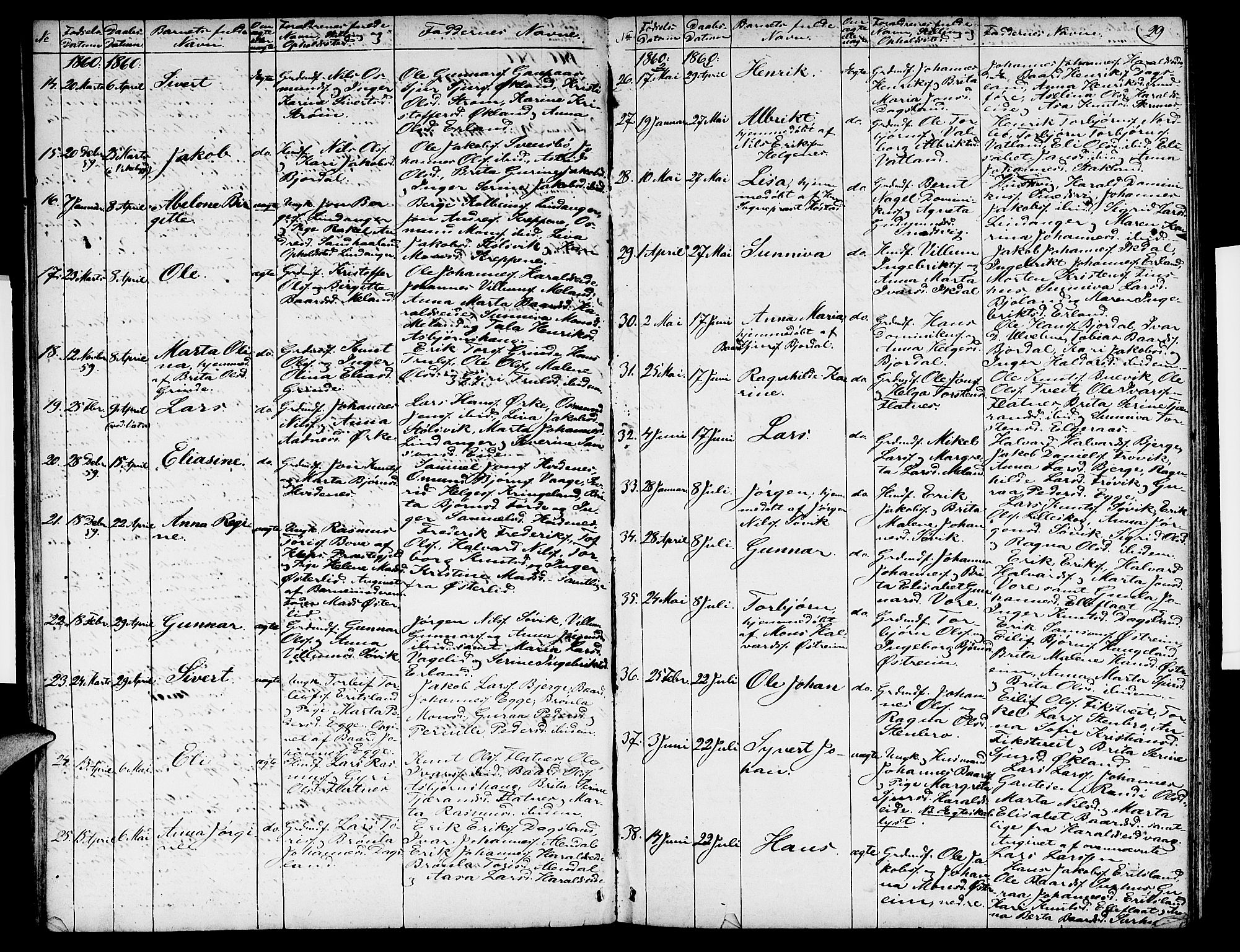 Skjold sokneprestkontor, AV/SAST-A-101847/H/Ha/Hab/L0003: Klokkerbok nr. B 3, 1850-1867, s. 29