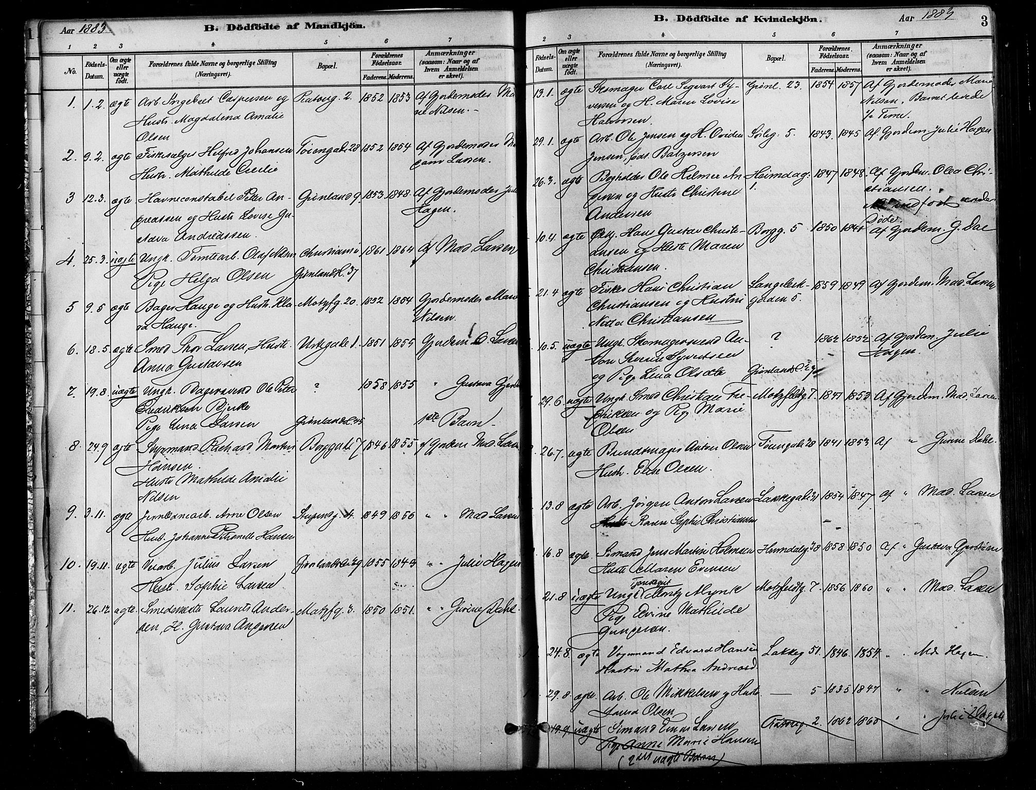 Grønland prestekontor Kirkebøker, AV/SAO-A-10848/F/Fa/L0008: Ministerialbok nr. 8, 1881-1893, s. 3