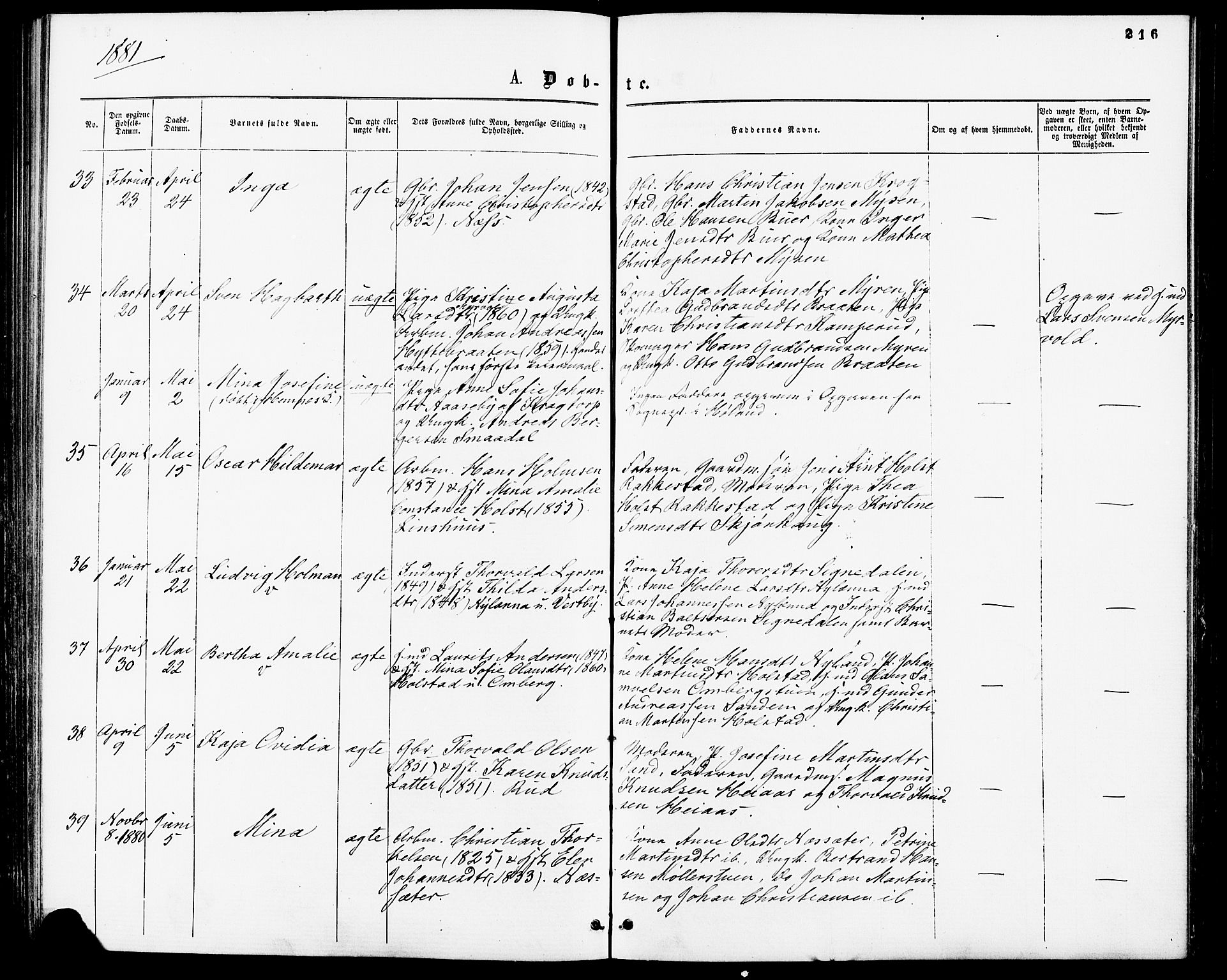 Enebakk prestekontor Kirkebøker, SAO/A-10171c/F/Fa/L0011: Ministerialbok nr. I 11, 1862-1882, s. 216