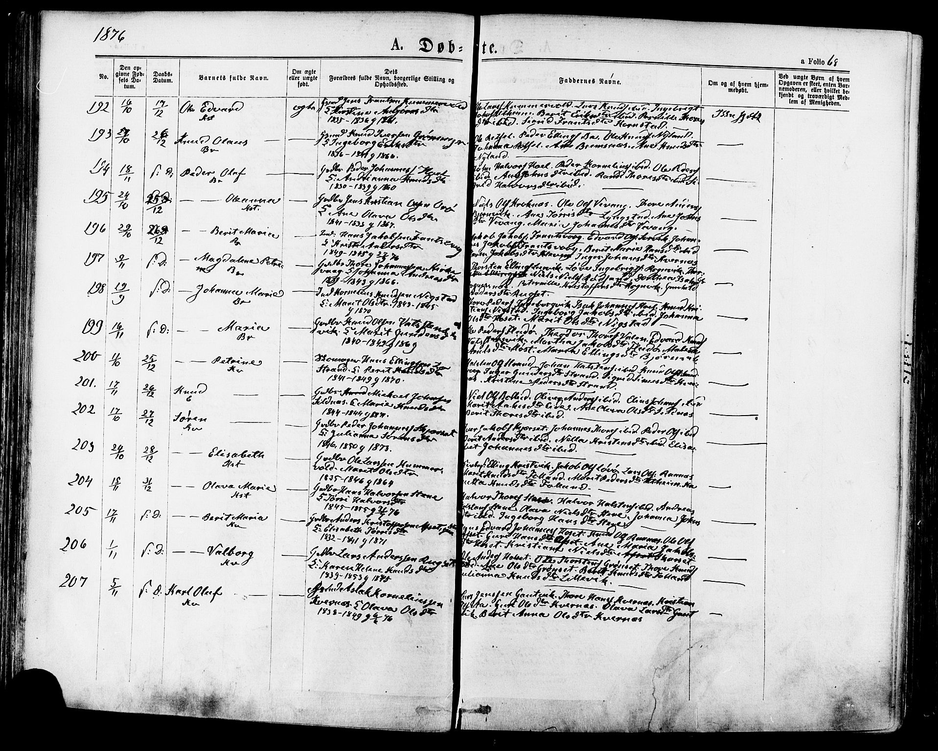 Ministerialprotokoller, klokkerbøker og fødselsregistre - Møre og Romsdal, AV/SAT-A-1454/568/L0805: Ministerialbok nr. 568A12 /1, 1869-1884, s. 68