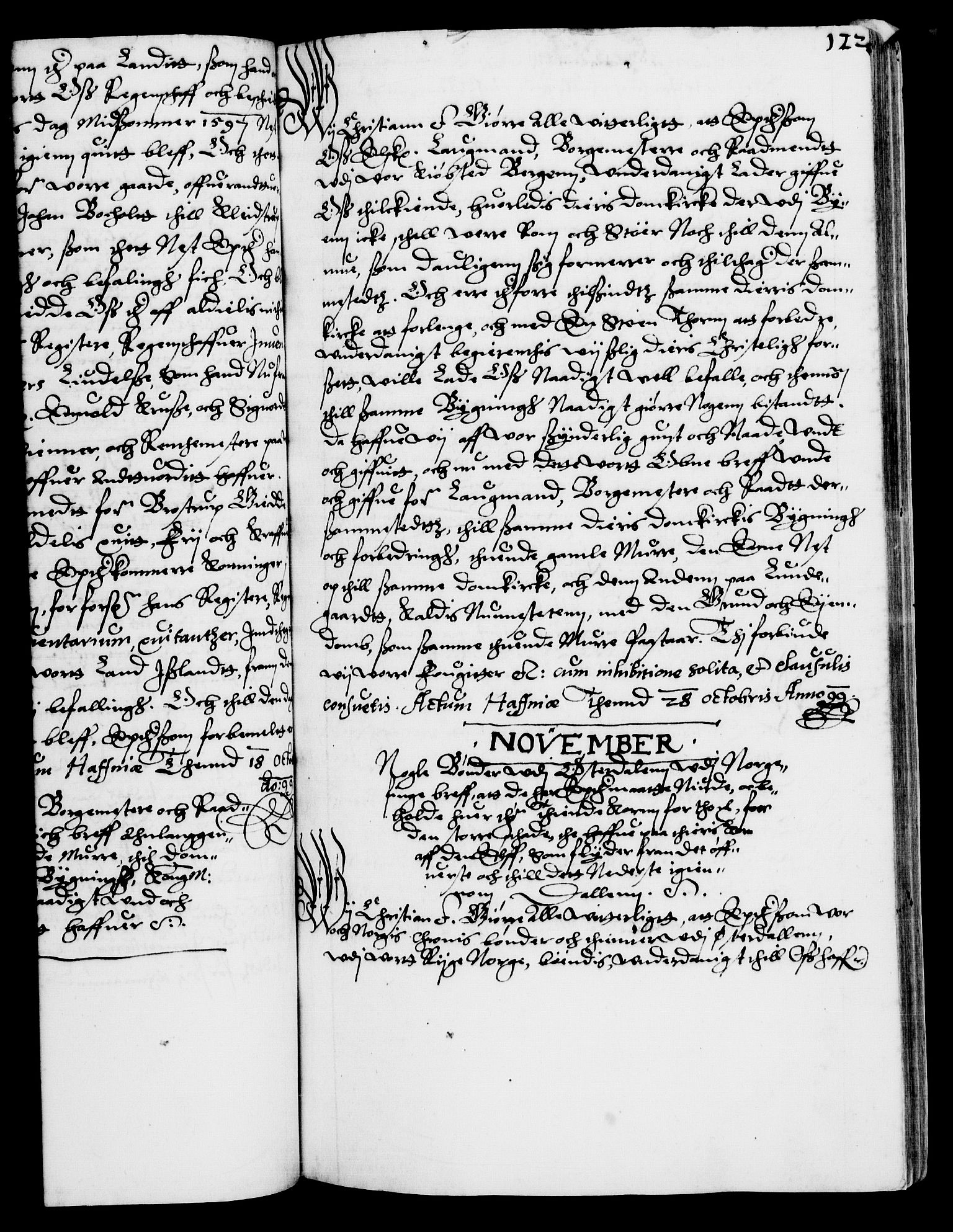 Danske Kanselli 1572-1799, AV/RA-EA-3023/F/Fc/Fca/Fcaa/L0003: Norske registre (mikrofilm), 1596-1616, s. 122a