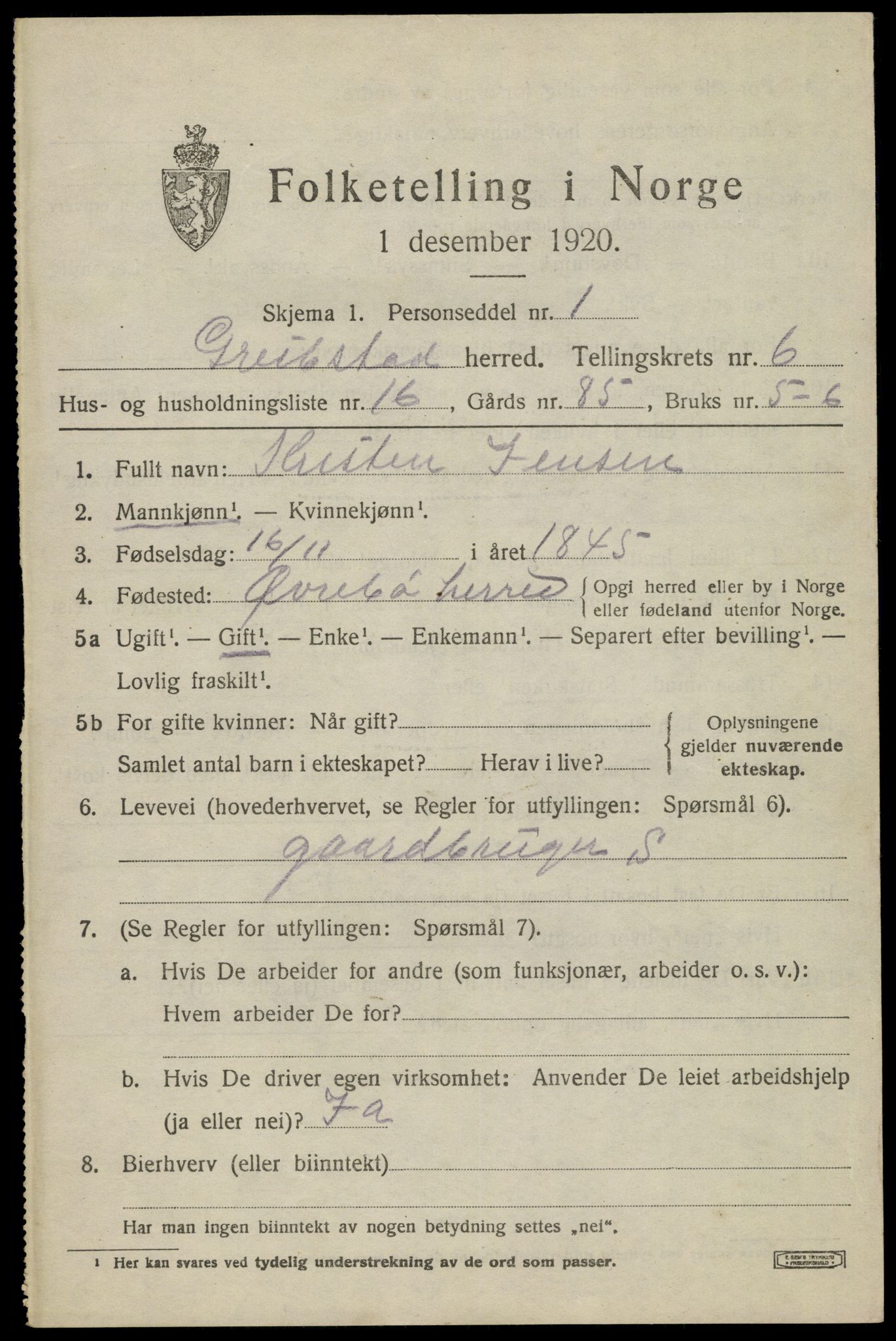 SAK, Folketelling 1920 for 1017 Greipstad herred, 1920, s. 2066