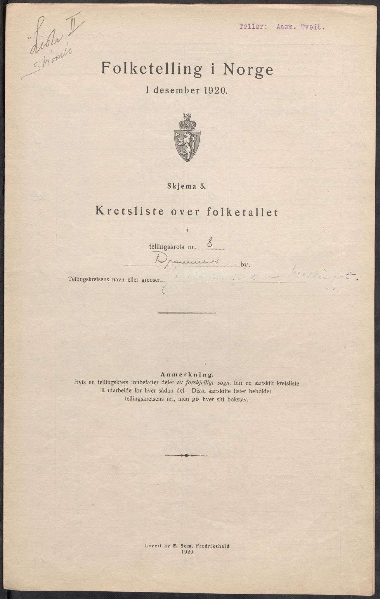 SAKO, Folketelling 1920 for 0602 Drammen kjøpstad, 1920, s. 67