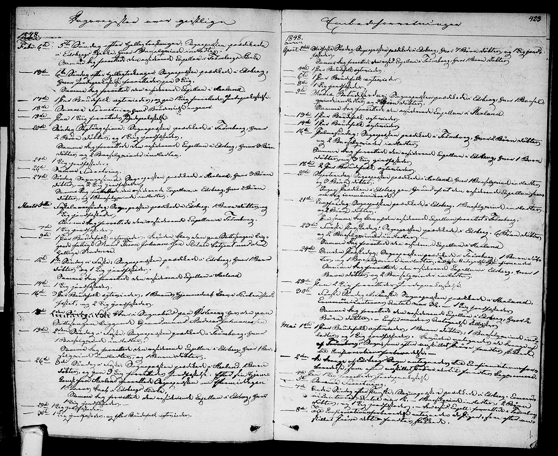 Eidsberg prestekontor Kirkebøker, AV/SAO-A-10905/F/Fa/L0008: Ministerialbok nr. I 8, 1832-1848, s. 423