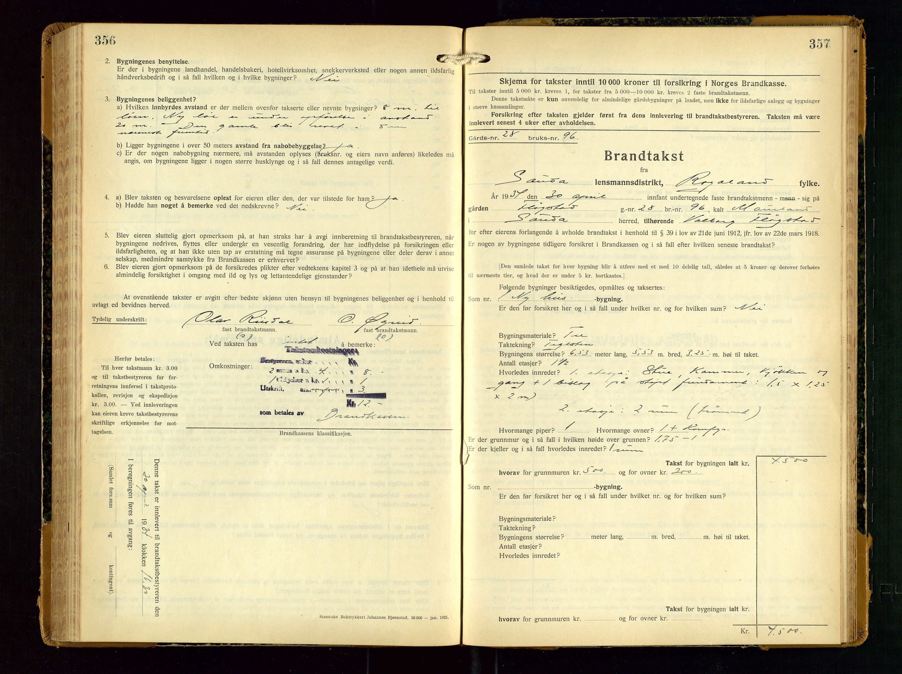 Sauda lensmannskontor, AV/SAST-A-100177/Gob/L0003: Branntakstprotokoll - skjematakst, 1928-1936, s. 356-357