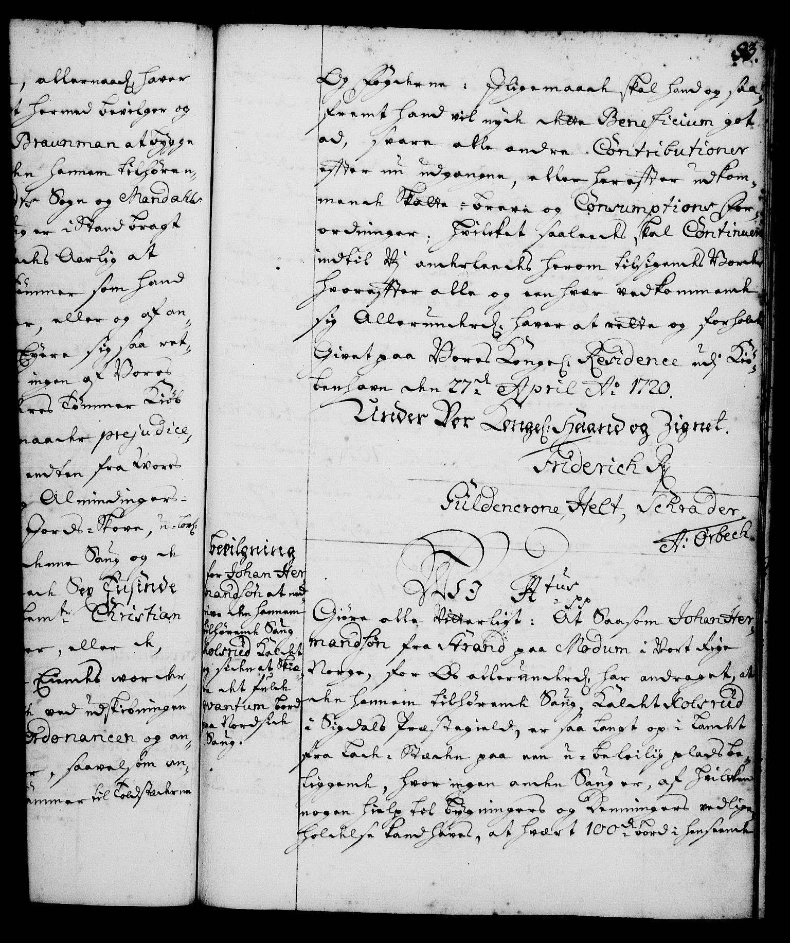 Rentekammeret, Kammerkanselliet, AV/RA-EA-3111/G/Gg/Gga/L0001: Norsk ekspedisjonsprotokoll med register (merket RK 53.1), 1720-1723, s. 83