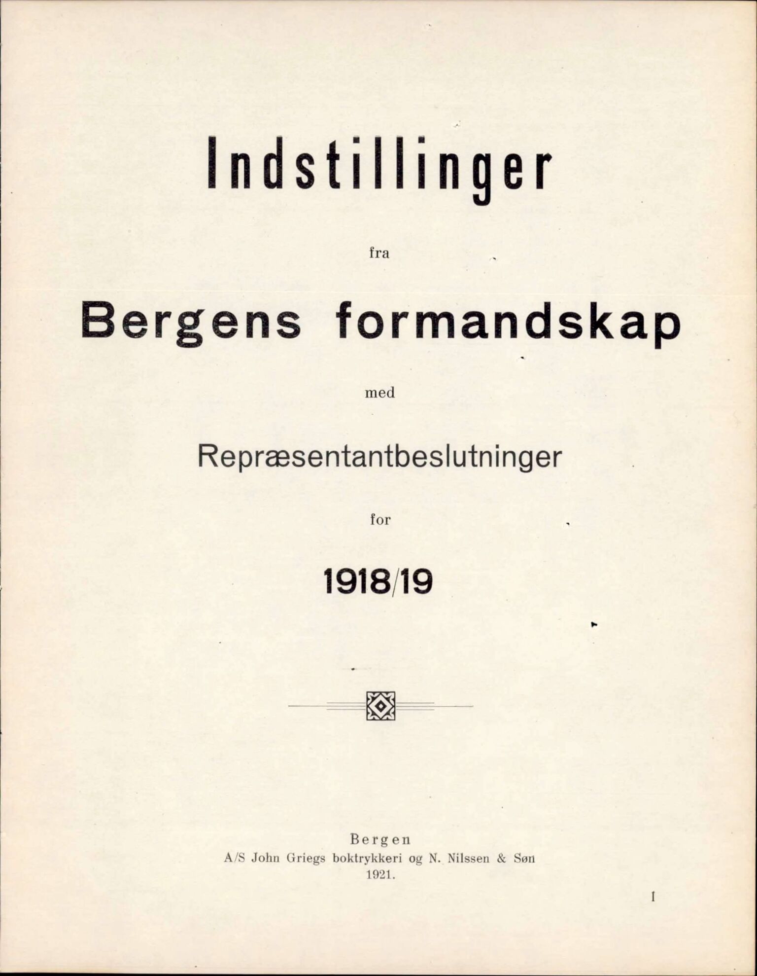 Bergen kommune. Formannskapet, BBA/A-0003/Ad/L0098: Bergens Kommuneforhandlinger, bind I, 1918-1919