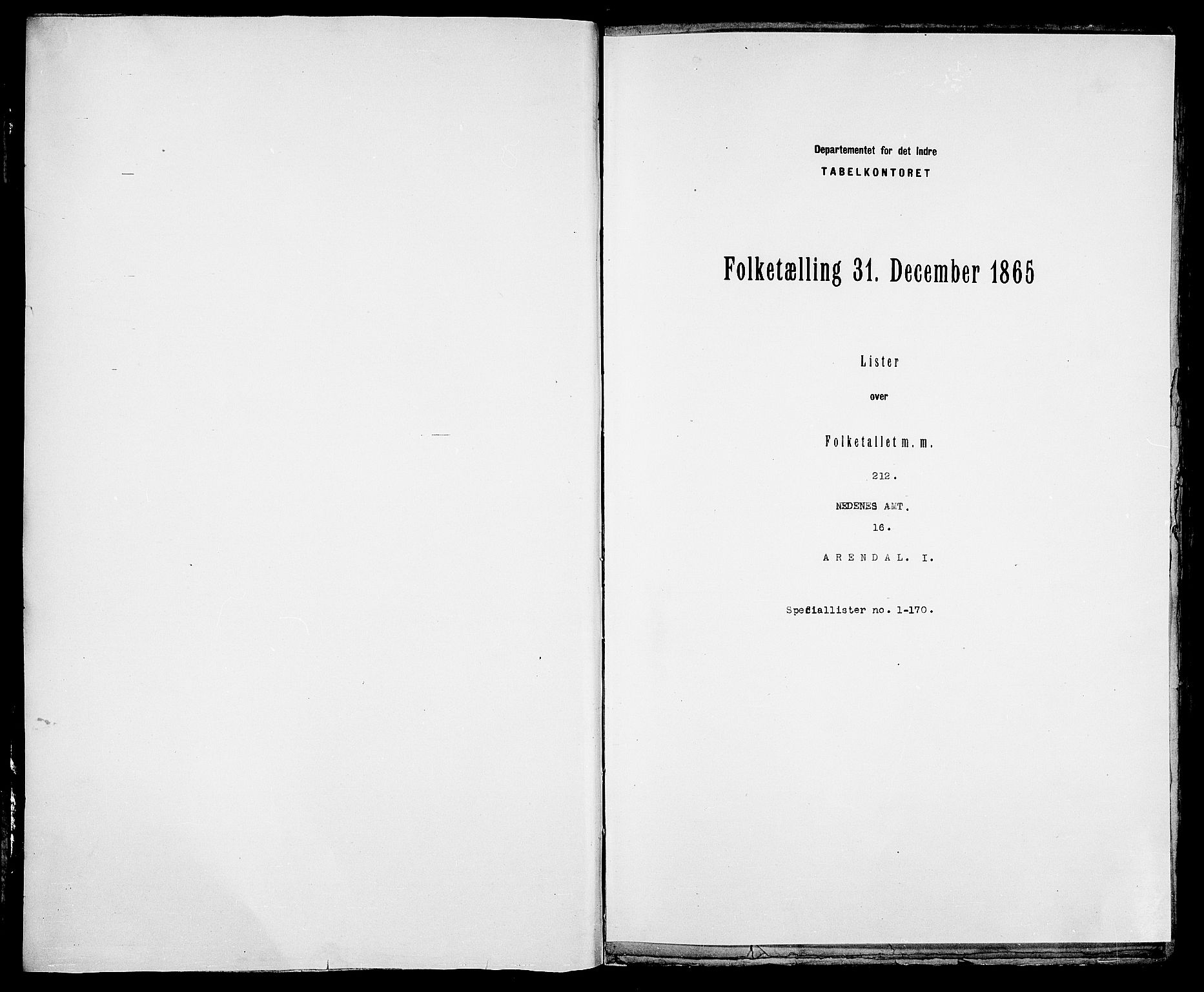 RA, Folketelling 1865 for 0903P Arendal prestegjeld, 1865, s. 2
