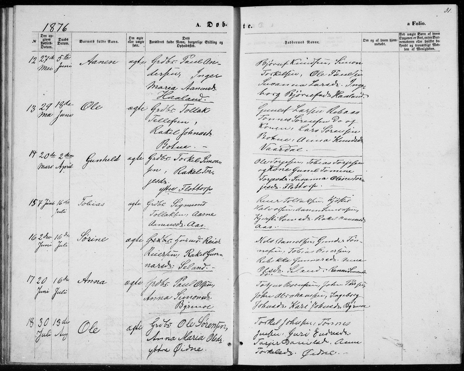Bjelland sokneprestkontor, SAK/1111-0005/F/Fb/Fbc/L0002: Klokkerbok nr. B 2, 1867-1887, s. 31