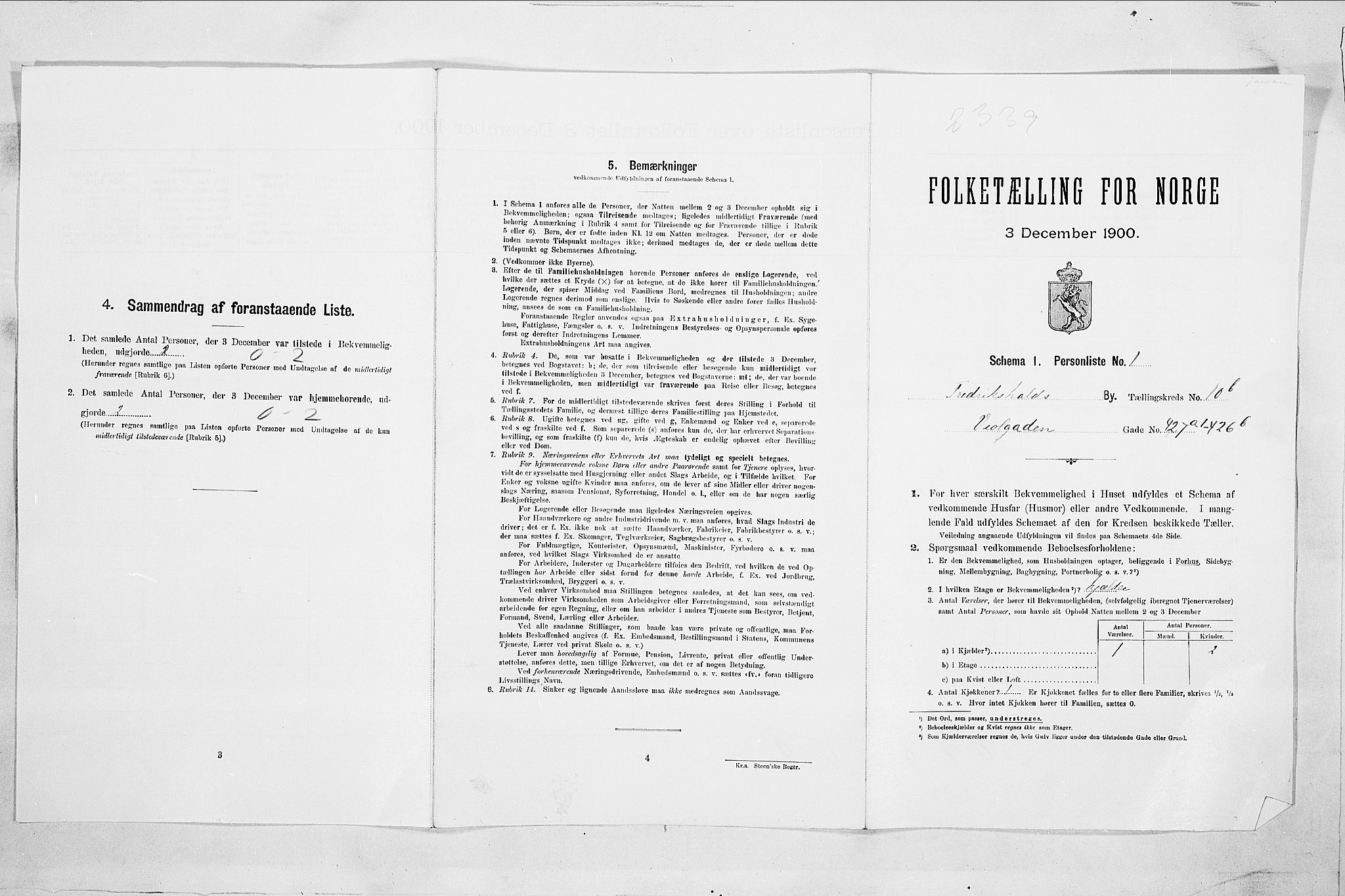 SAO, Folketelling 1900 for 0101 Fredrikshald kjøpstad, 1900