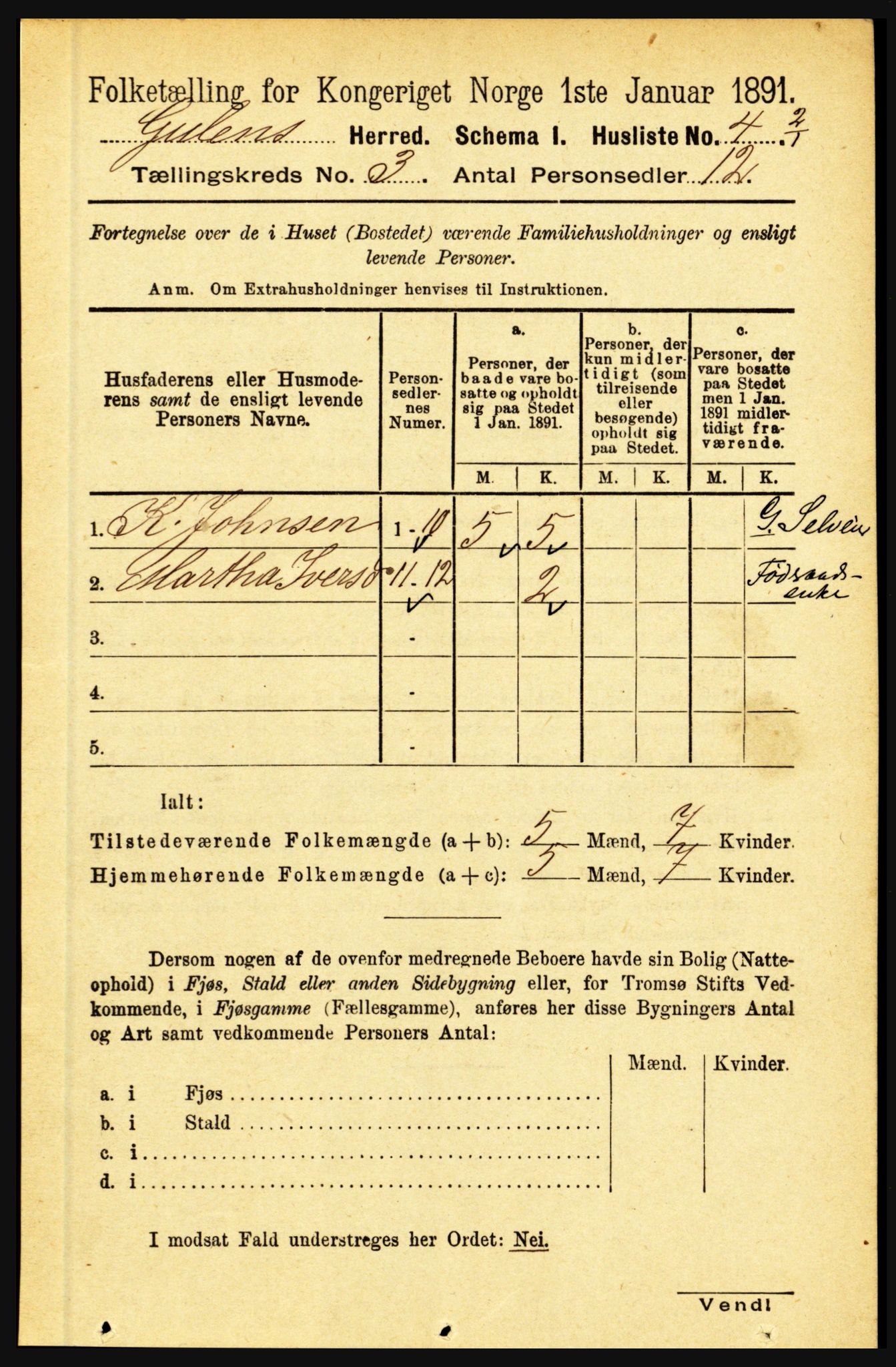 RA, Folketelling 1891 for 1411 Gulen herred, 1891, s. 851
