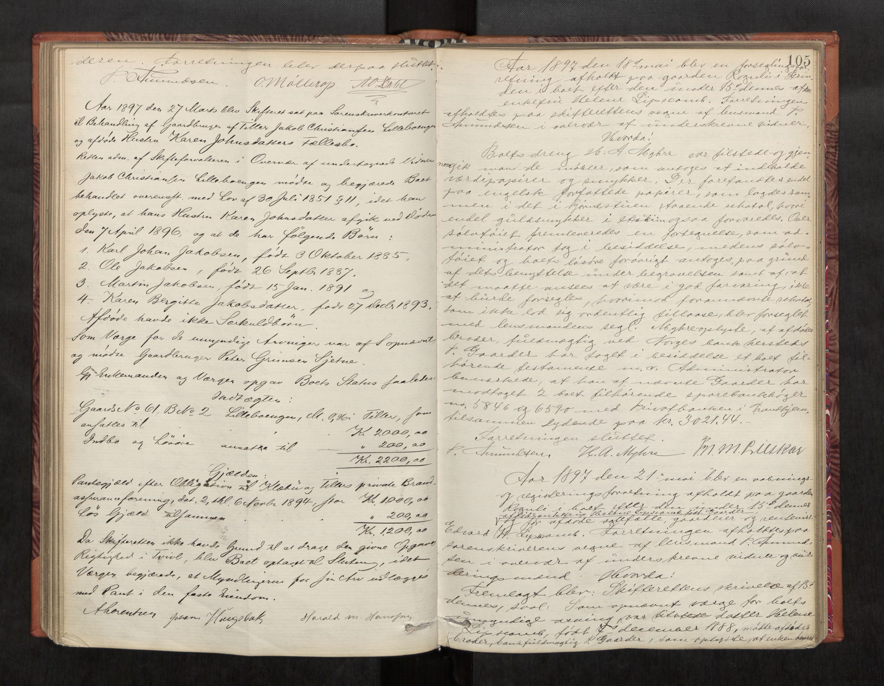 Strinda og Selbu sorenskriveri, AV/SAT-A-0015/3/3C/L0004: Skifteregistreringsprot., 1881-1906, s. 105
