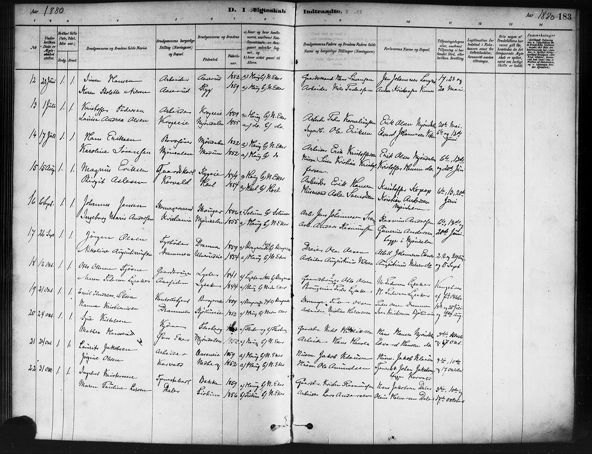 Nedre Eiker kirkebøker, AV/SAKO-A-612/F/Fa/L0002: Ministerialbok nr. 2, 1878-1885, s. 183