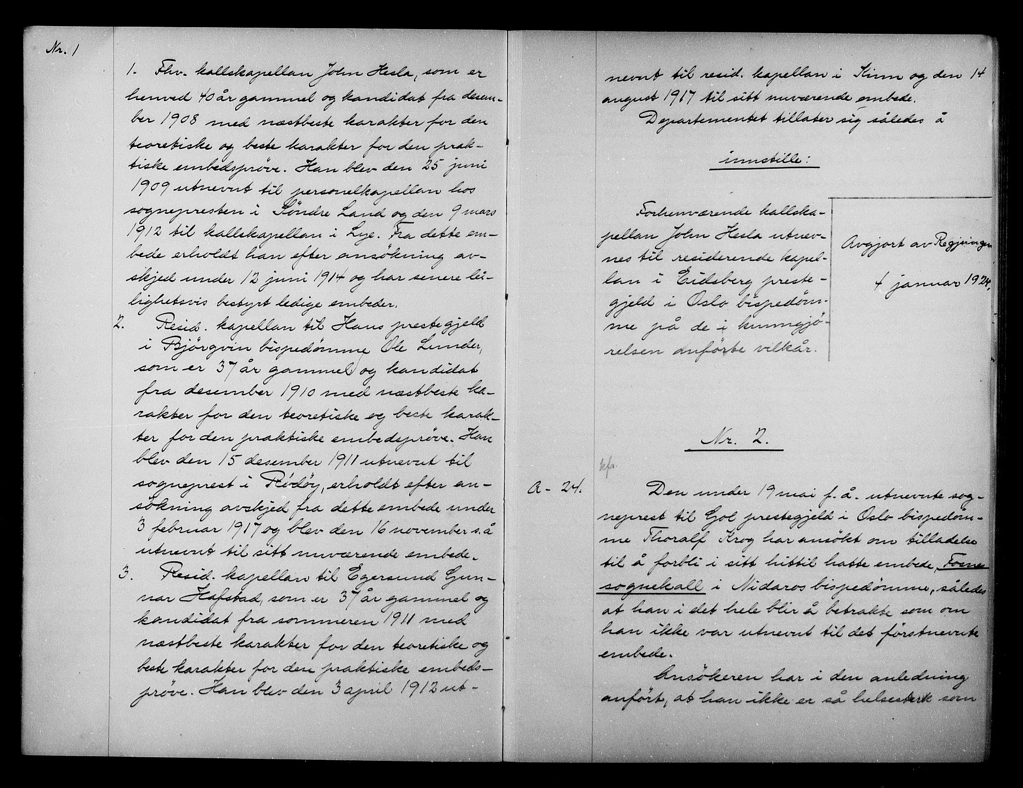 Kirke- og undervisningsdepartementet, Kontoret  for kirke og geistlighet A, AV/RA-S-1007/A/Aa/L0342: Referatprotokoll bd. 1. Ref.nr. 1-157, 1924