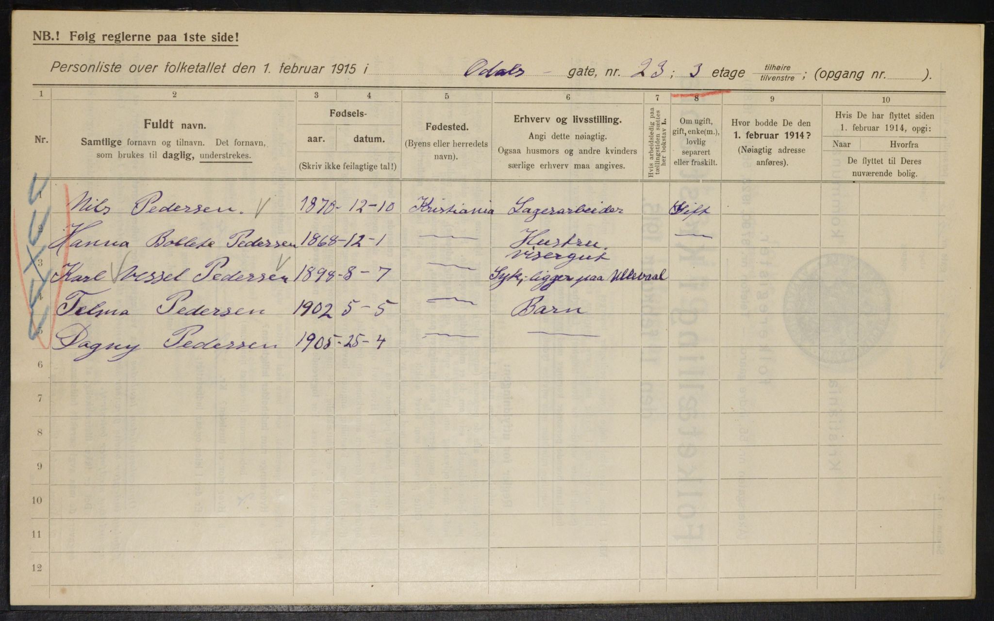 OBA, Kommunal folketelling 1.2.1915 for Kristiania, 1915, s. 73844