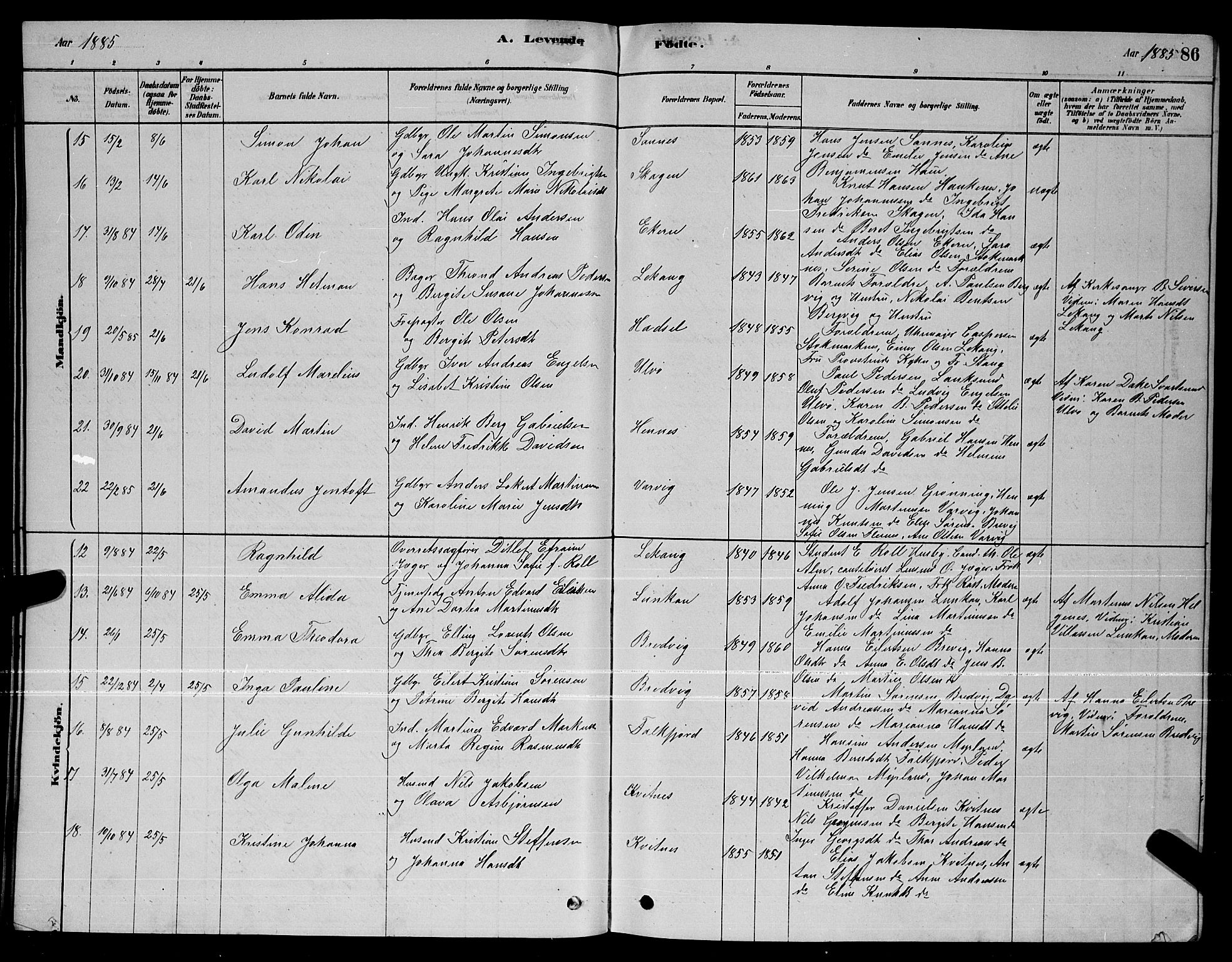 Ministerialprotokoller, klokkerbøker og fødselsregistre - Nordland, AV/SAT-A-1459/888/L1267: Klokkerbok nr. 888C05, 1878-1890, s. 86