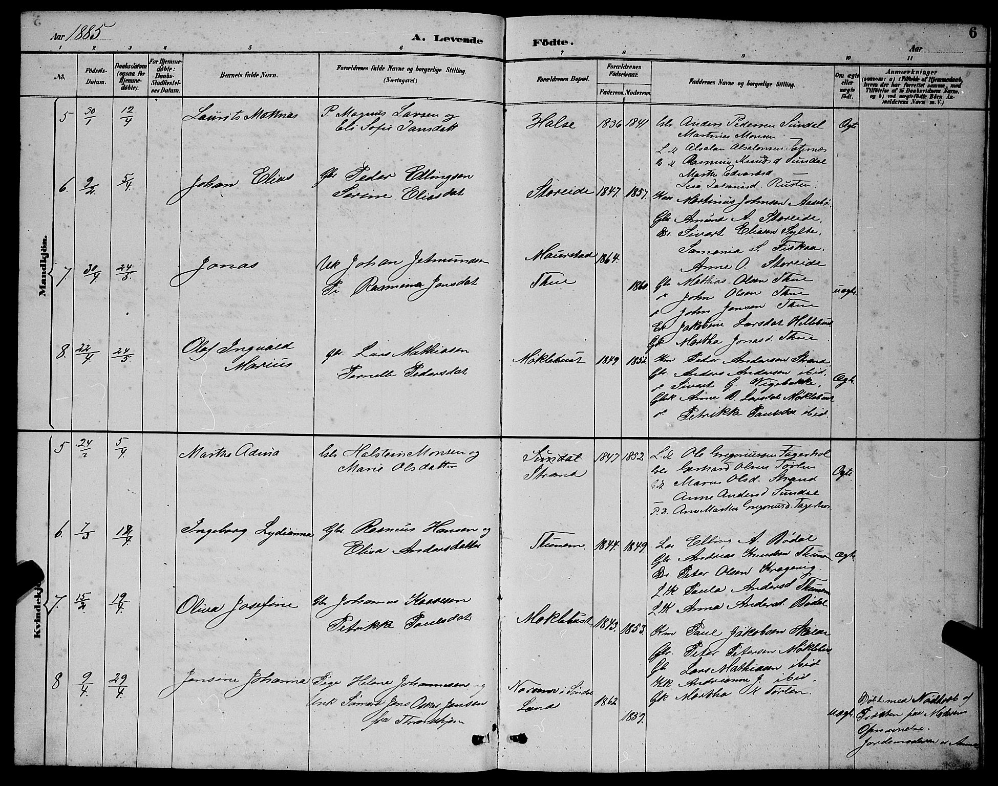 Ministerialprotokoller, klokkerbøker og fødselsregistre - Møre og Romsdal, AV/SAT-A-1454/501/L0017: Klokkerbok nr. 501C03, 1885-1901, s. 6