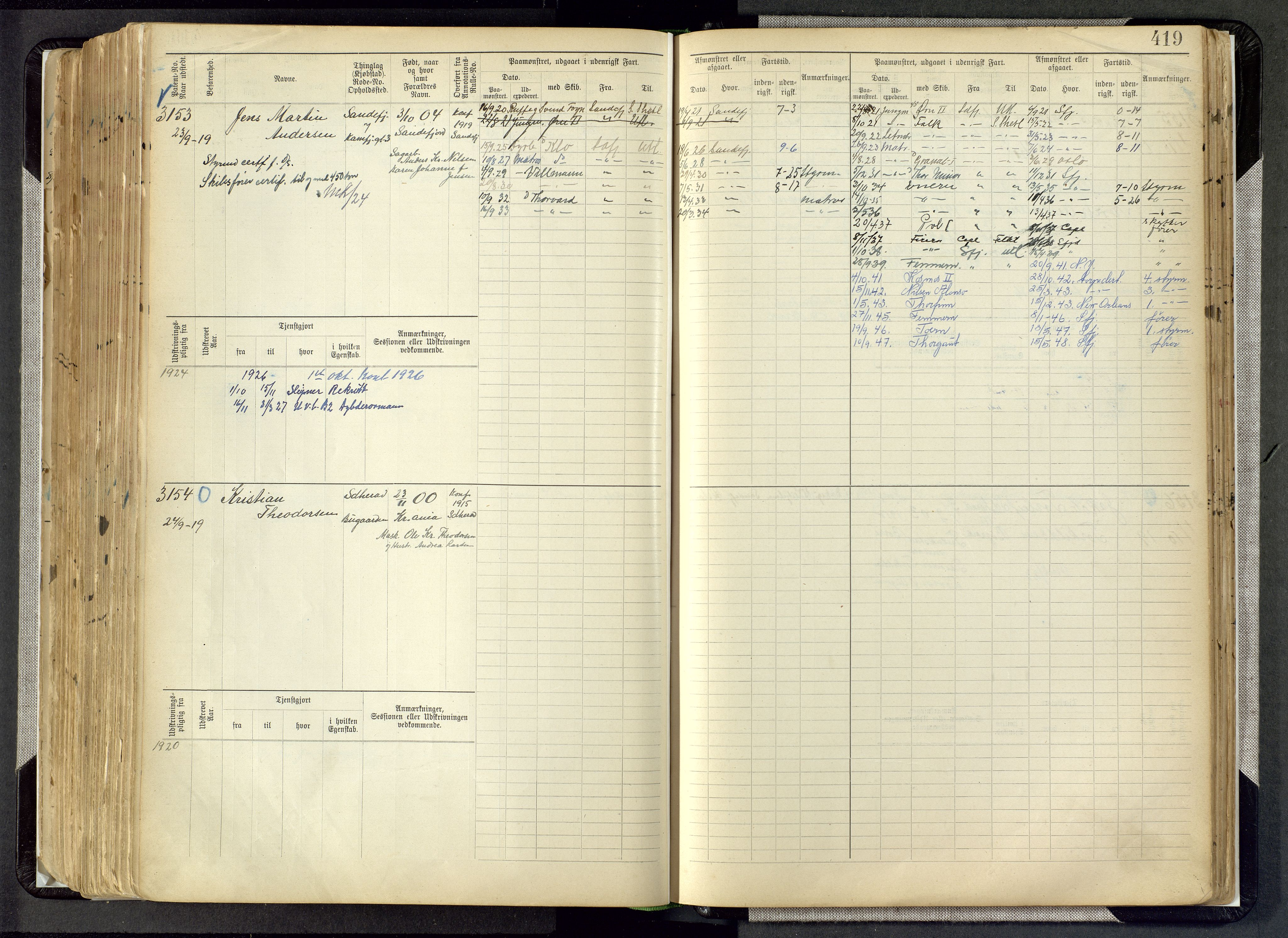 Sandefjord innrulleringskontor, SAKO/A-788/F/Fb/L0008: Hovedrulle, 1897, s. 419