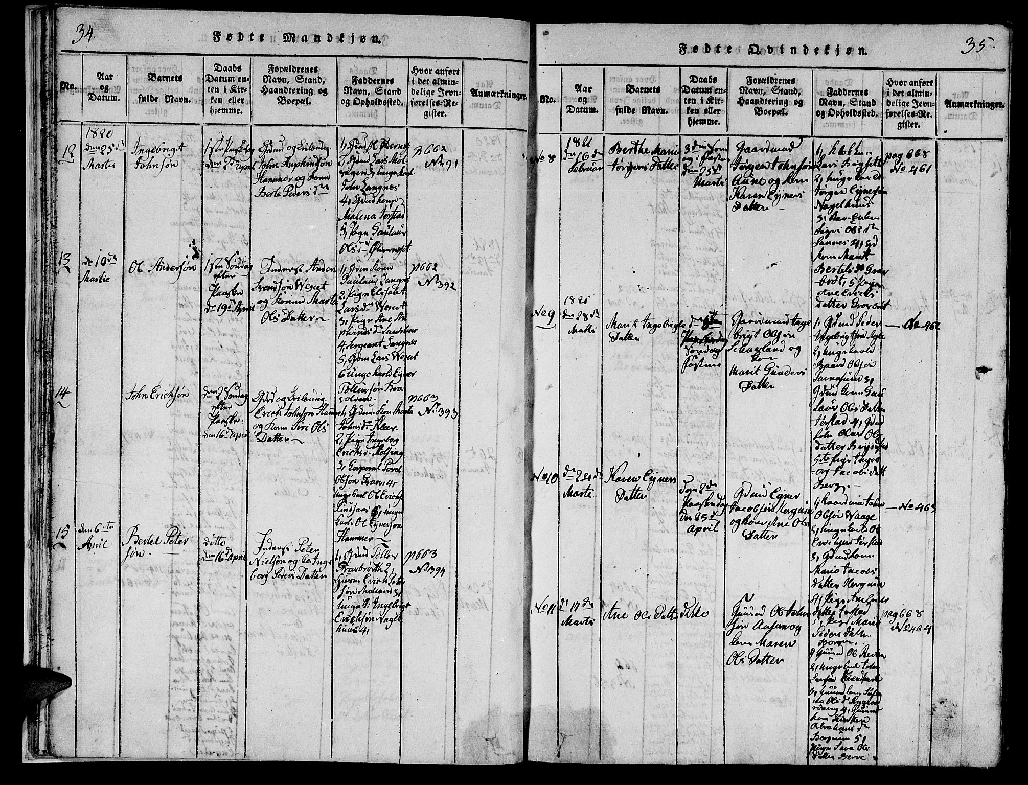 Ministerialprotokoller, klokkerbøker og fødselsregistre - Nord-Trøndelag, AV/SAT-A-1458/749/L0479: Klokkerbok nr. 749C01, 1817-1829, s. 34-35