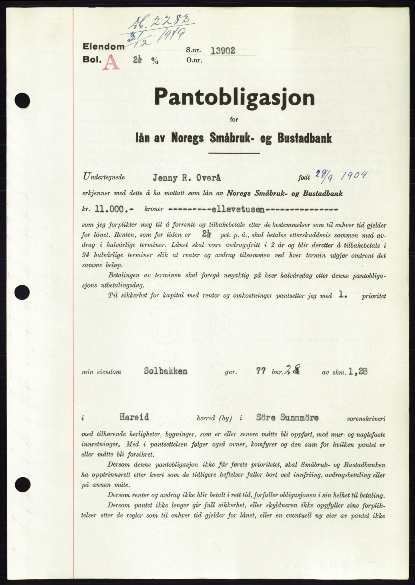 Søre Sunnmøre sorenskriveri, SAT/A-4122/1/2/2C/L0118: Pantebok nr. 6B, 1949-1950, Dagboknr: 2283/1949