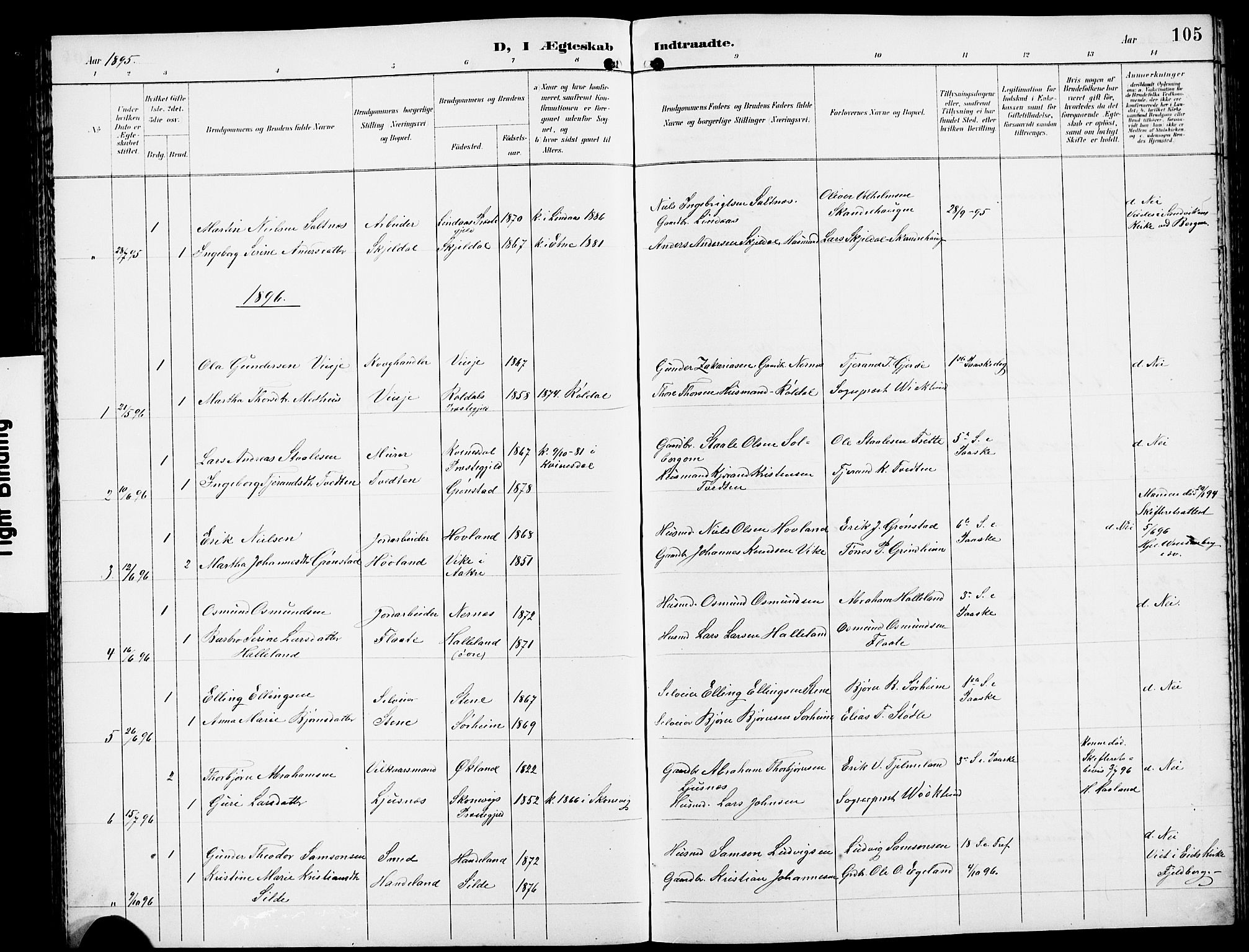 Etne sokneprestembete, AV/SAB-A-75001/H/Hab: Klokkerbok nr. A 6, 1897-1924, s. 105
