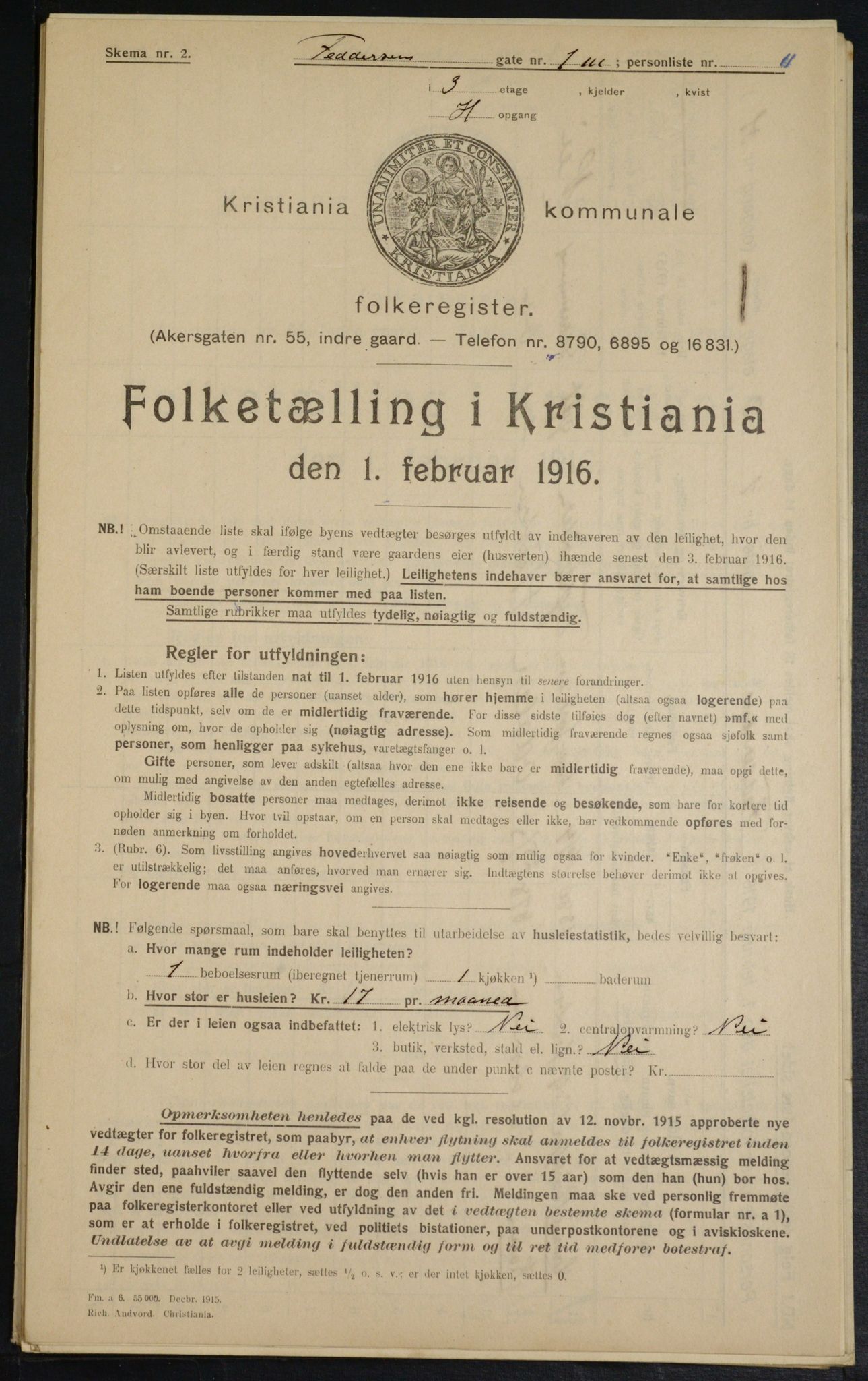 OBA, Kommunal folketelling 1.2.1916 for Kristiania, 1916, s. 24363