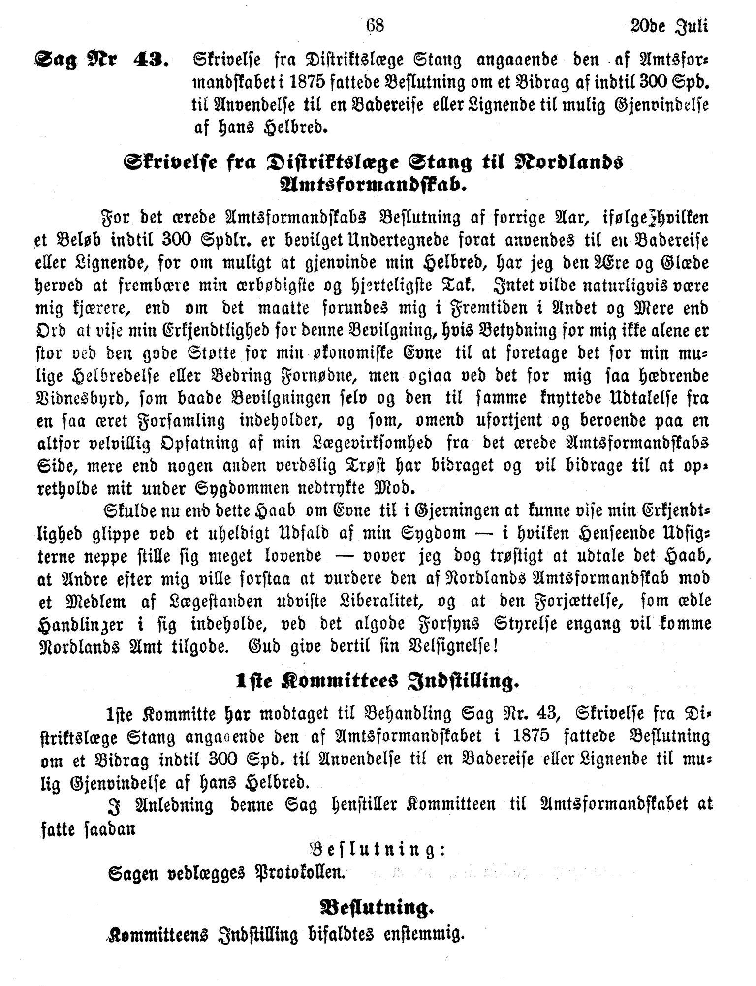 Nordland Fylkeskommune. Fylkestinget, AIN/NFK-17/176/A/Ac/L0010: Fylkestingsforhandlinger 1874-1880, 1874-1880