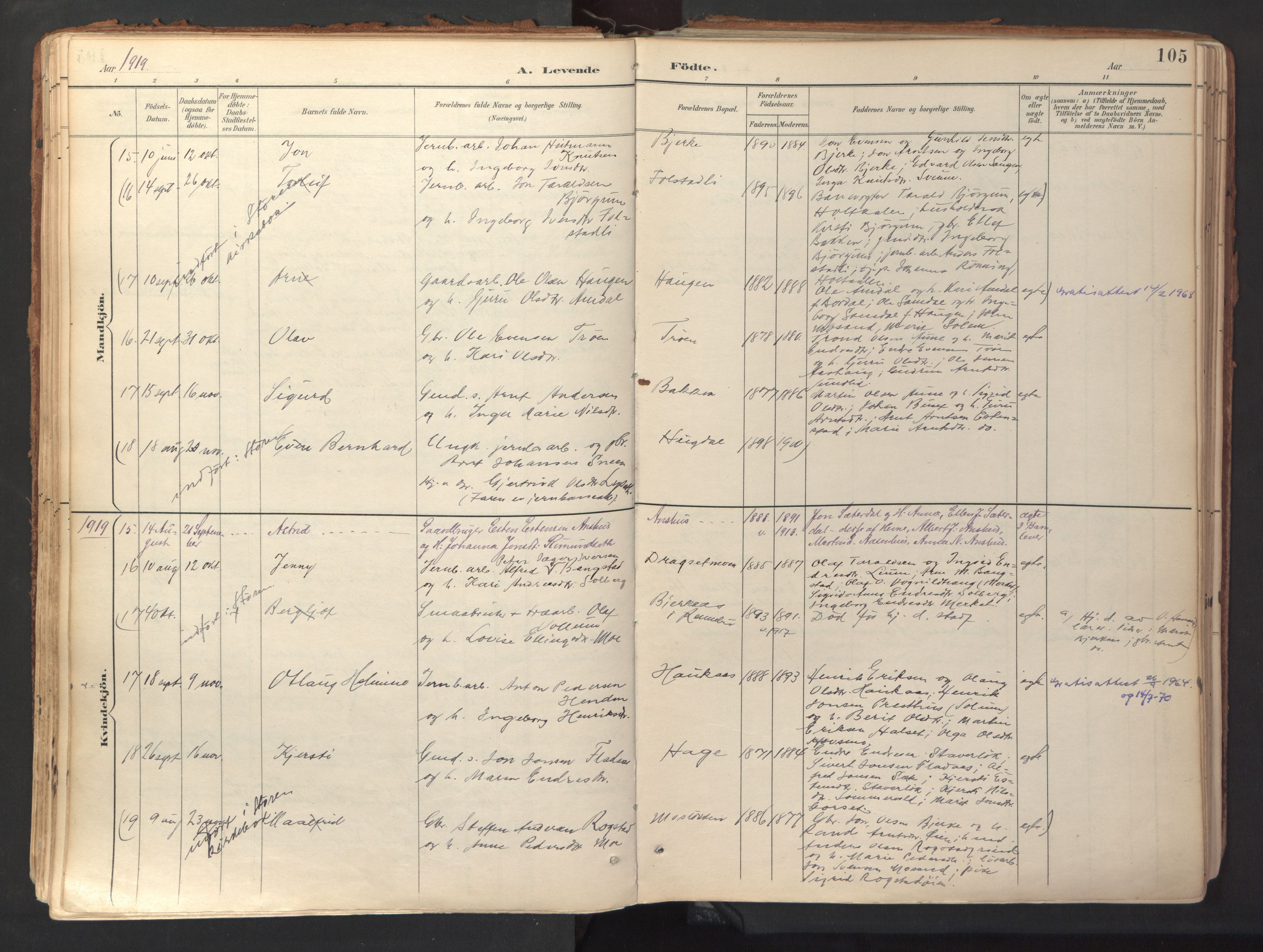 Ministerialprotokoller, klokkerbøker og fødselsregistre - Sør-Trøndelag, SAT/A-1456/689/L1041: Ministerialbok nr. 689A06, 1891-1923, s. 105