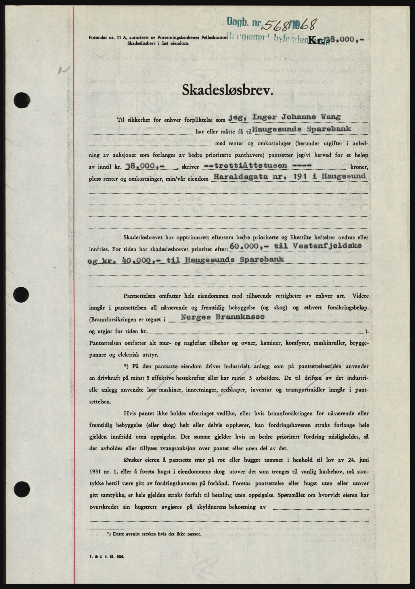 Haugesund tingrett, SAST/A-101415/01/II/IIC/L0058: Pantebok nr. B 58, 1967-1968, Dagboknr: 568/1968