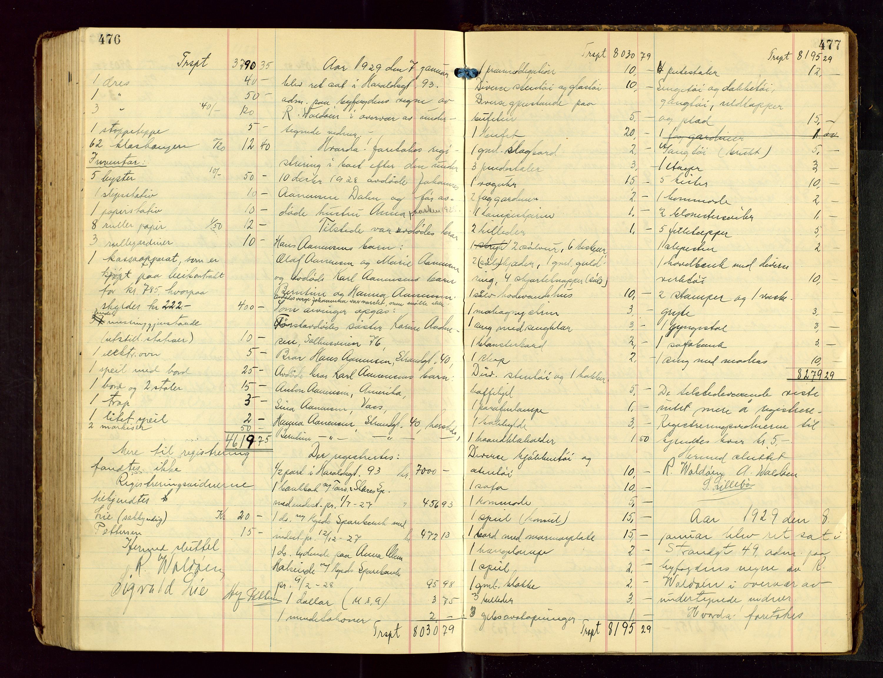 Haugesund tingrett, SAST/A-101415/01/IV/IVB/L0005: Skifteregistreringsprotokoll, med register, 1923-1929, s. 476-477