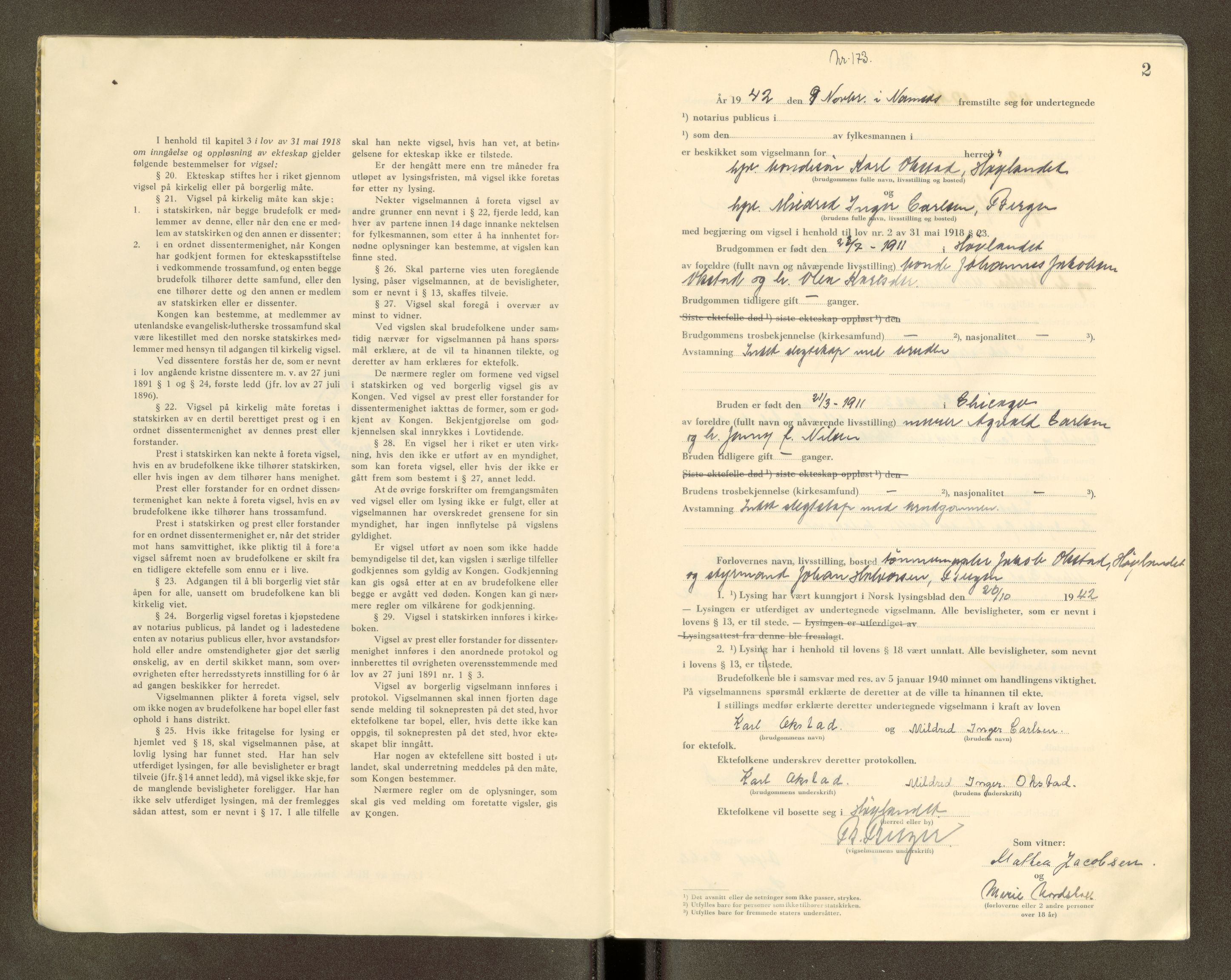 Namdal sorenskriveri, SAT/A-4133/1/6/6D/L0001: Vigselbøker, 1940-1948, s. 2