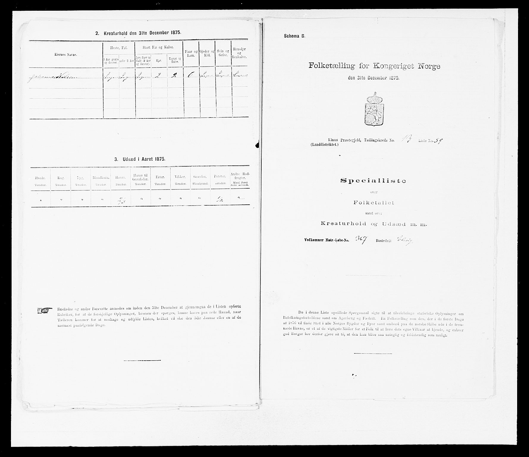 SAB, Folketelling 1875 for 1437L Kinn prestegjeld, Kinn sokn og Svanøy sokn, 1875, s. 1405