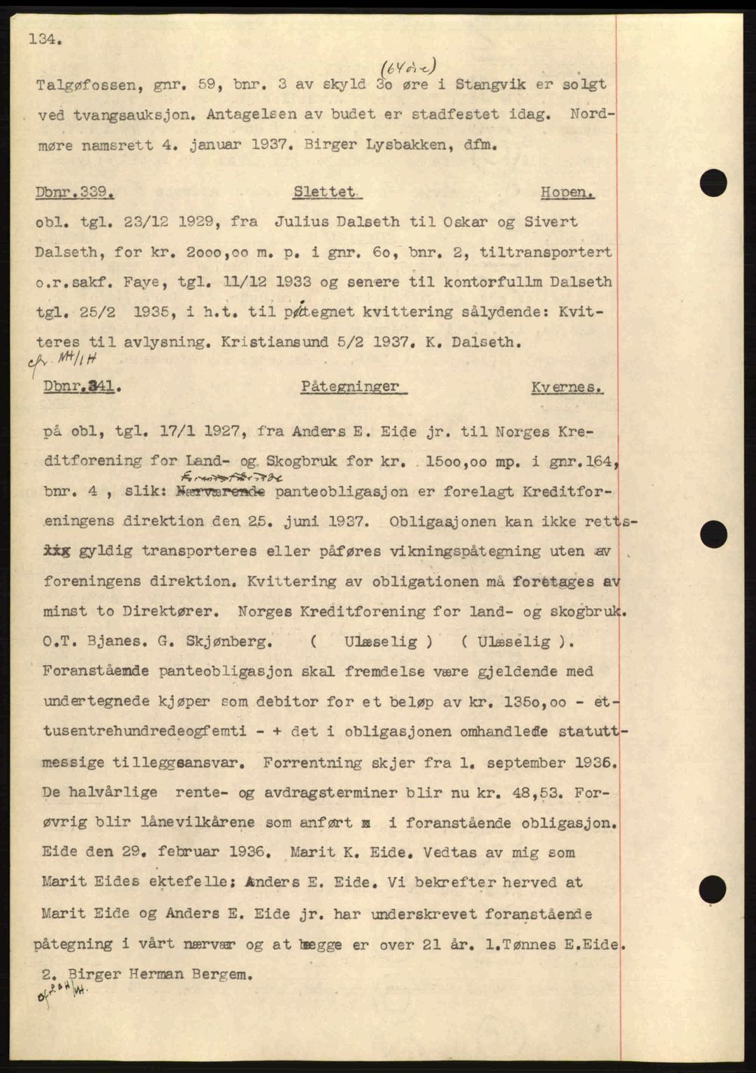 Nordmøre sorenskriveri, SAT/A-4132/1/2/2Ca: Pantebok nr. C80, 1936-1939, Dagboknr: 339/1937