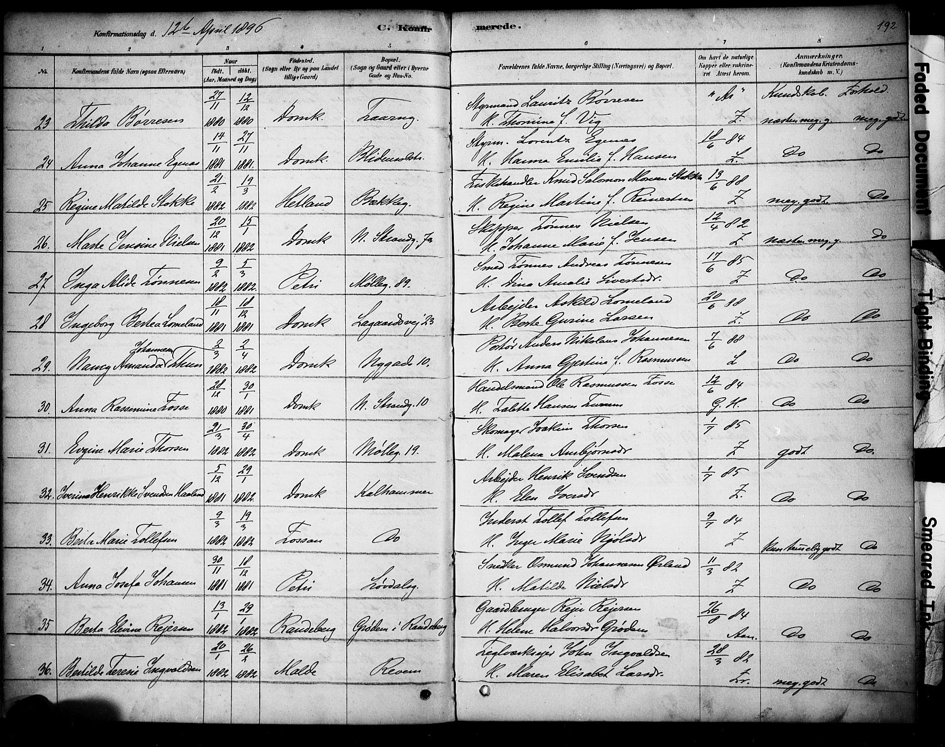 Domkirken sokneprestkontor, AV/SAST-A-101812/001/30/30BA/L0028: Ministerialbok nr. A 27, 1878-1896, s. 192