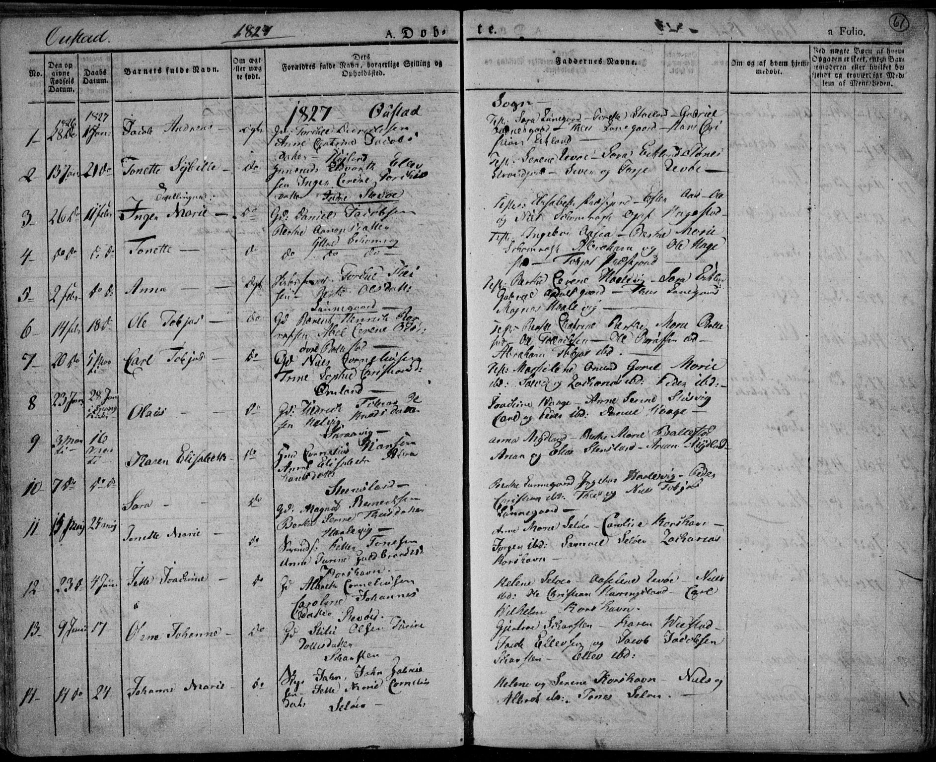 Lyngdal sokneprestkontor, AV/SAK-1111-0029/F/Fa/Fac/L0007: Ministerialbok nr. A 7, 1825-1838, s. 61