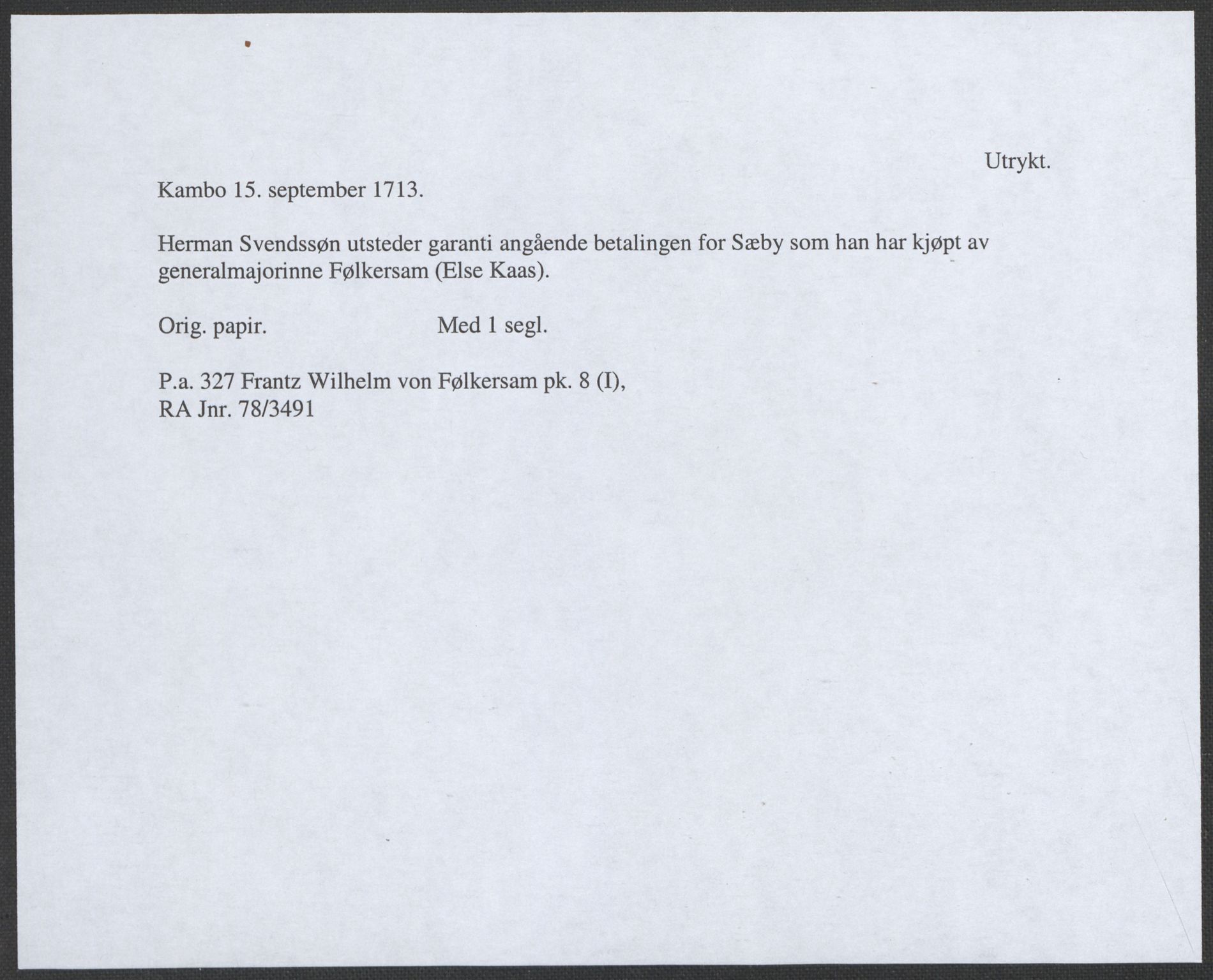 Riksarkivets diplomsamling, AV/RA-EA-5965/F12/L0007: Pk. 8 (I), 1604-1719, s. 60