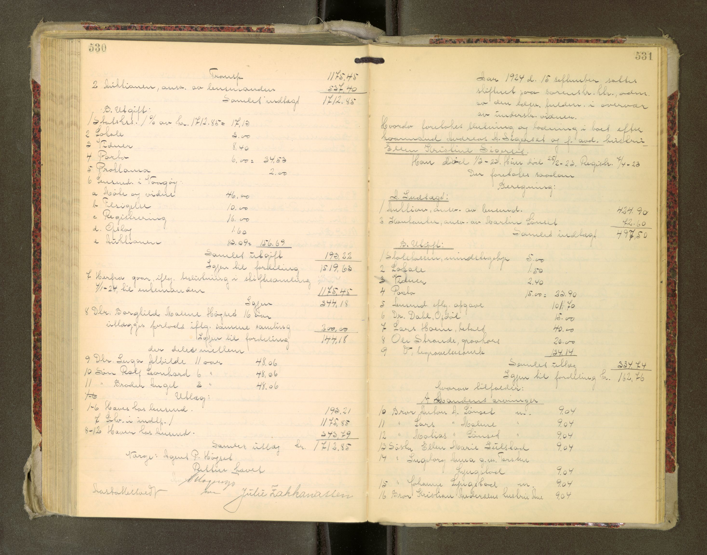 Romsdal sorenskriveri, AV/SAT-A-4149/1/3/3A/L0022: Skifteutlodnings Protokoll, 1920-1924, s. 530-531