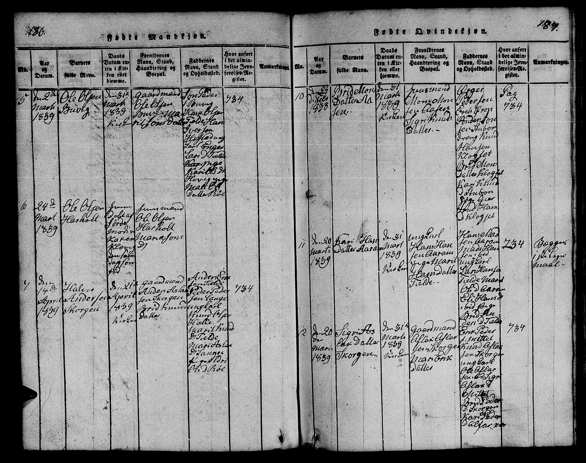 Ministerialprotokoller, klokkerbøker og fødselsregistre - Møre og Romsdal, AV/SAT-A-1454/551/L0629: Klokkerbok nr. 551C01, 1818-1839, s. 186-187